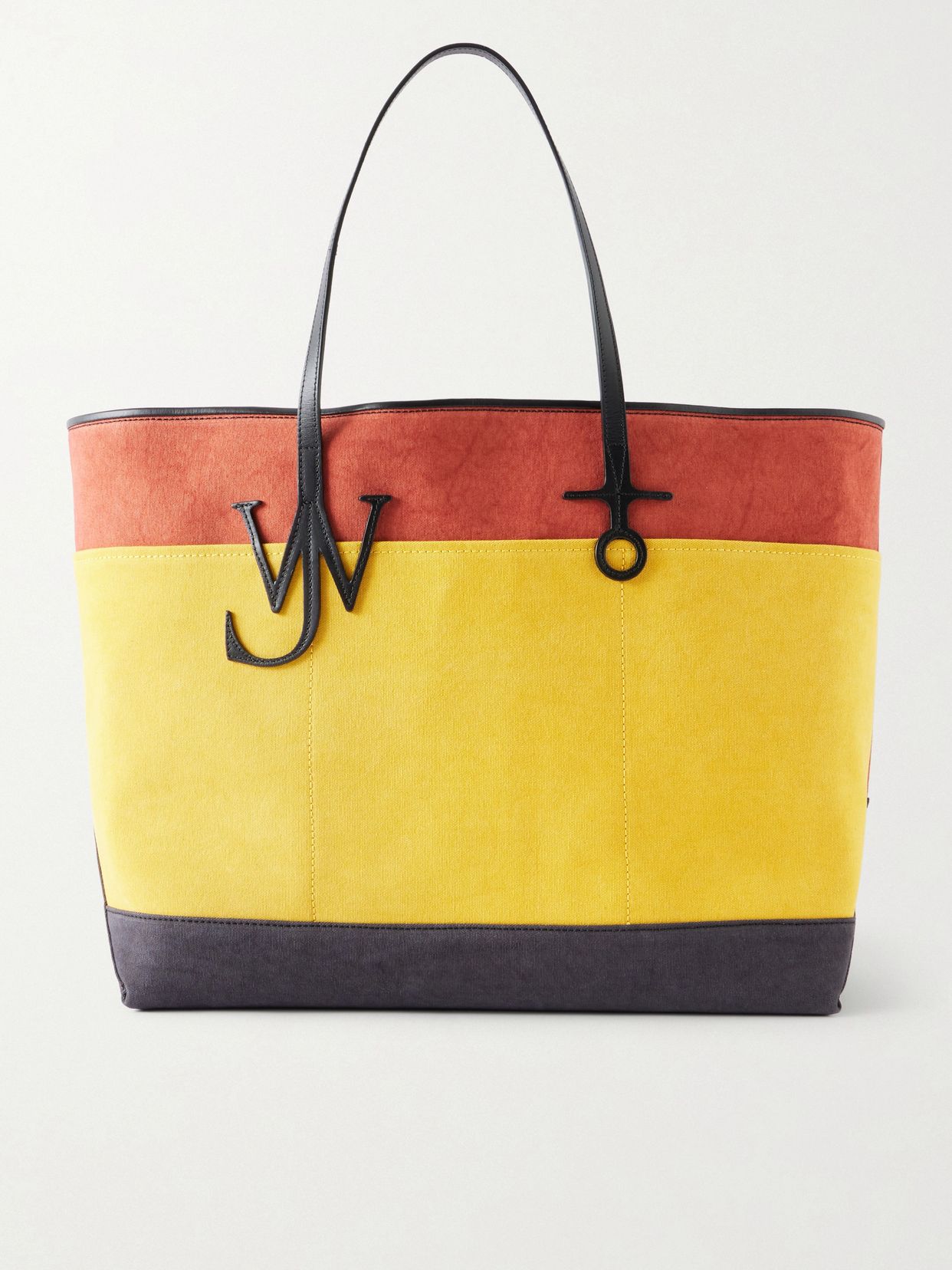 Anchor striped leather-trimmed canvas tote