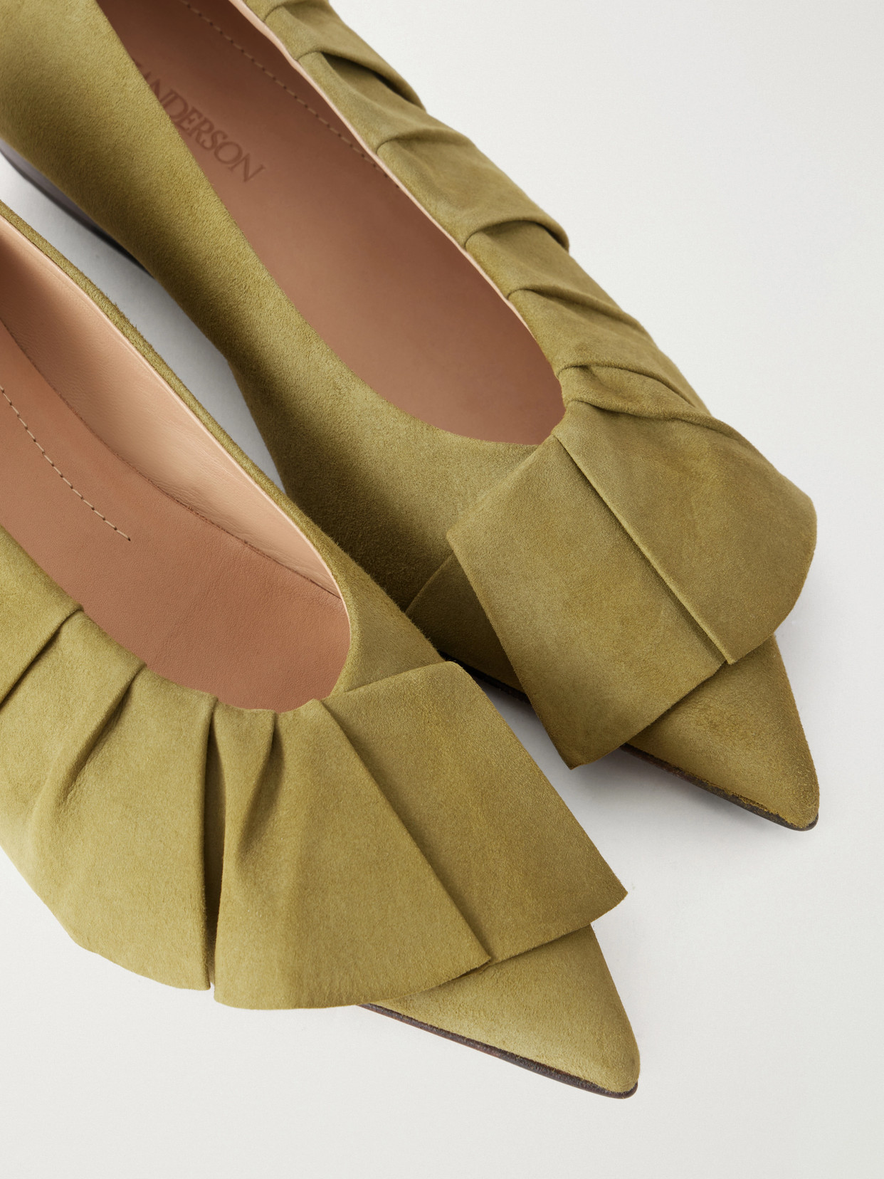 Ruffled Nubuck-Trimmed Ballet Flats