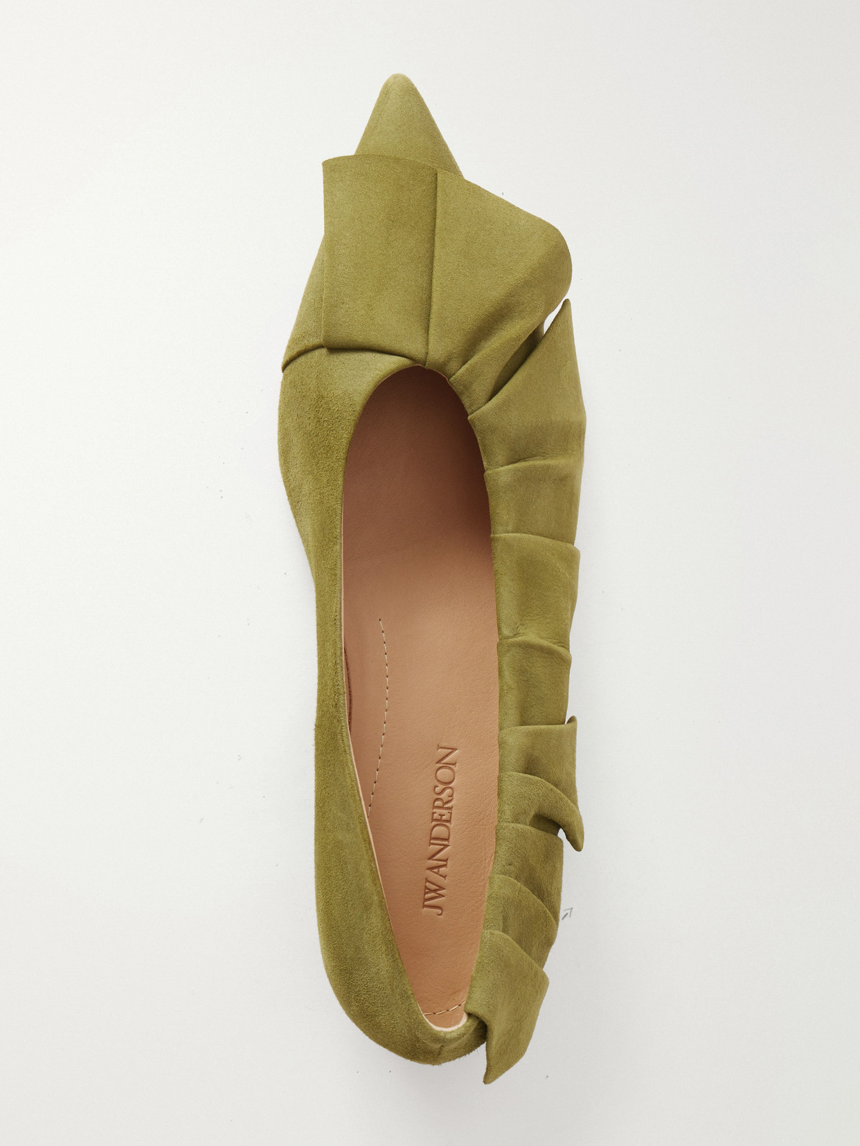 Ruffled Nubuck-Trimmed Ballet Flats