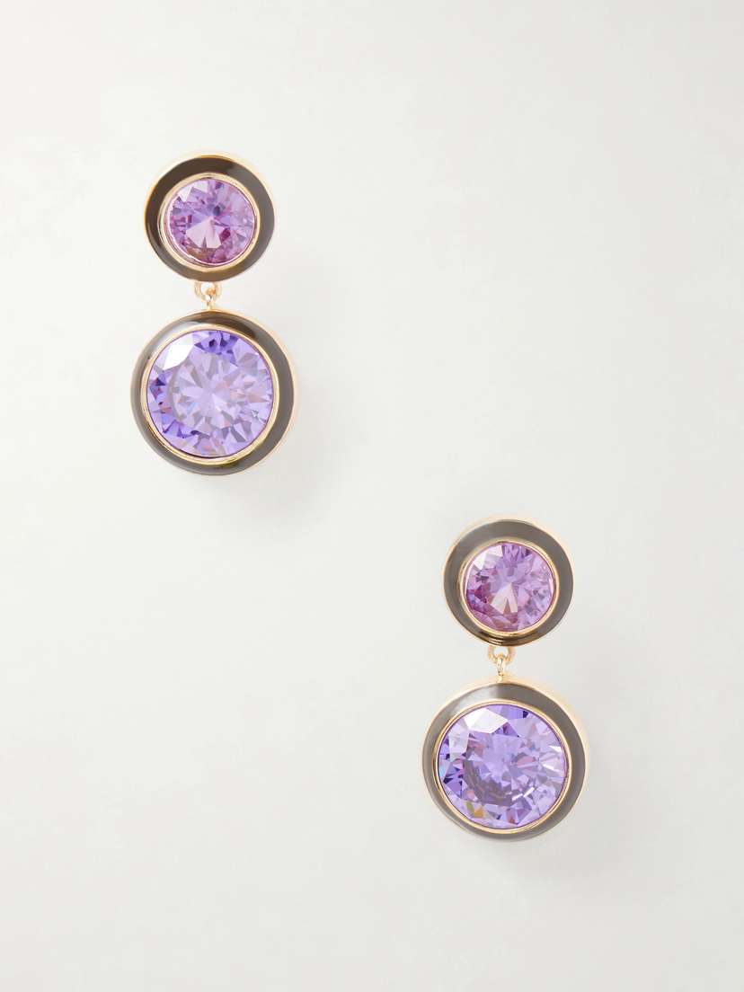 Roxanne Assoulin The Cubic Double Gold-tone, Cubic Zirconia And Enamel Earrings | Thumbnail 4 Roxanne Assoulin The Cubic Double Gold-tone, Cubic Zirconia And Enamel Earrings | Thumbnail 4