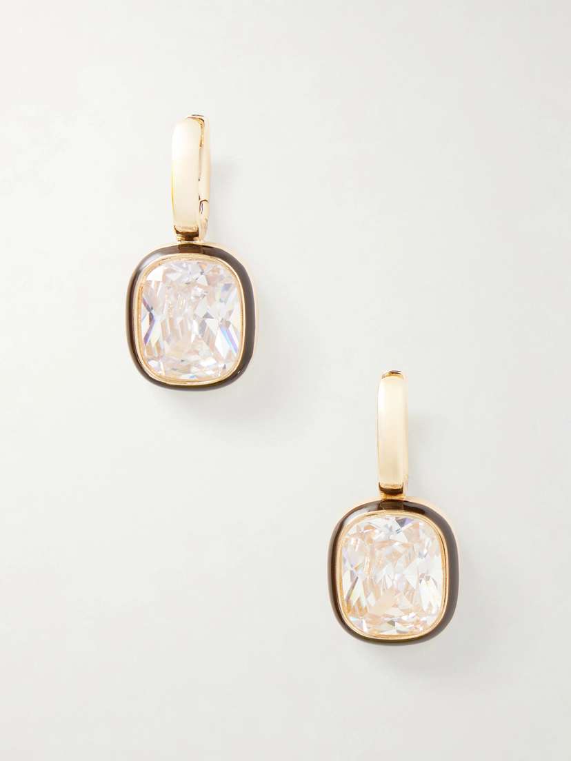Roxanne Assoulin Cubic Cushion Gold-tone, Cubic Zirconia And Enamel Earrings | Thumbnail 4 Roxanne Assoulin Cubic Cushion Gold-tone, Cubic Zirconia And Enamel Earrings | Thumbnail 4
