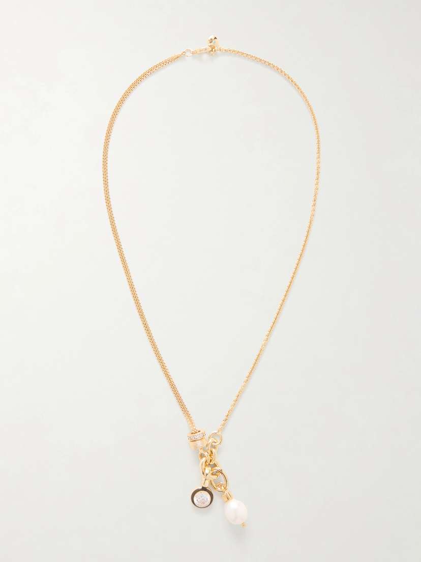 Roxanne Assoulin The Double Drop Gold-tone, Cubic Zirconia And Enamel Necklace | Thumbnail 5 Roxanne Assoulin The Double Drop Gold-tone, Cubic Zirconia And Enamel Necklace | Thumbnail 5
