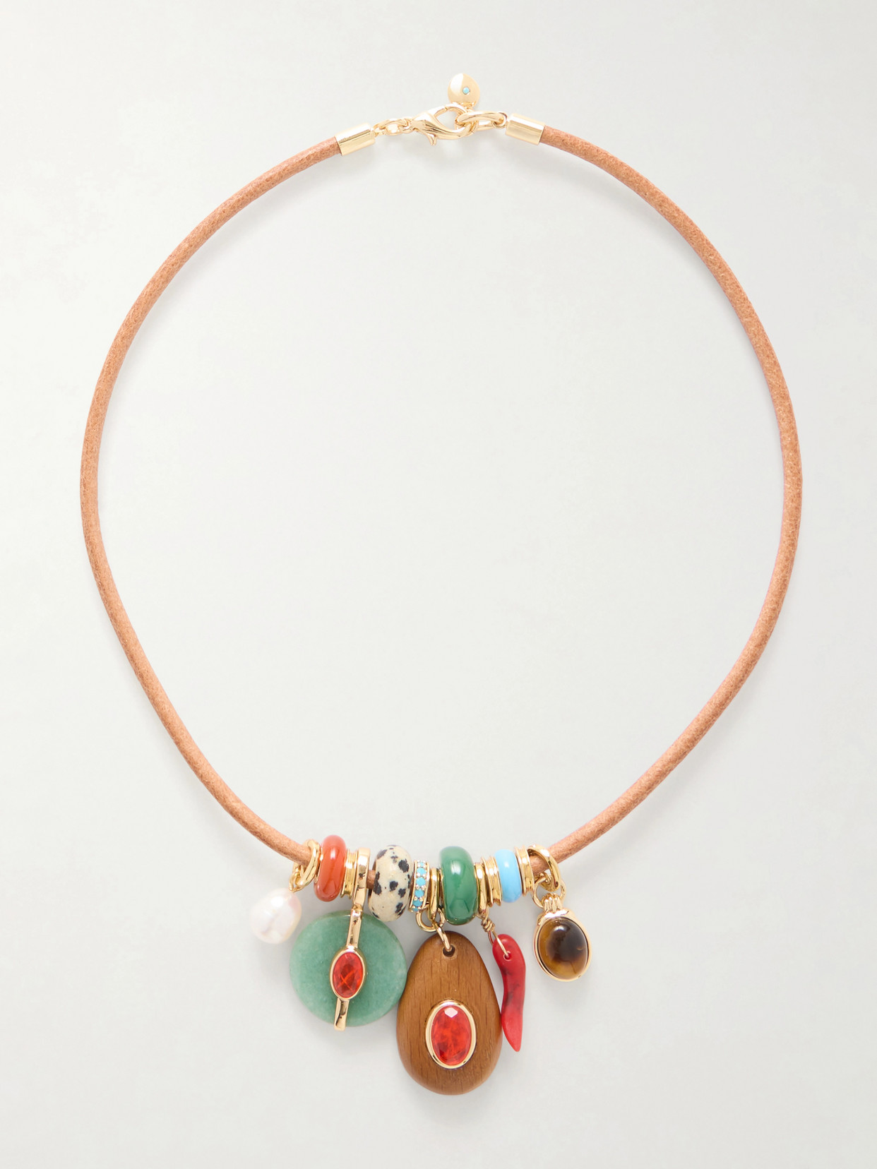 Roxanne Assoulin The Leather Stone Gold-tone, Multi-stone And Leather Necklace In Brown