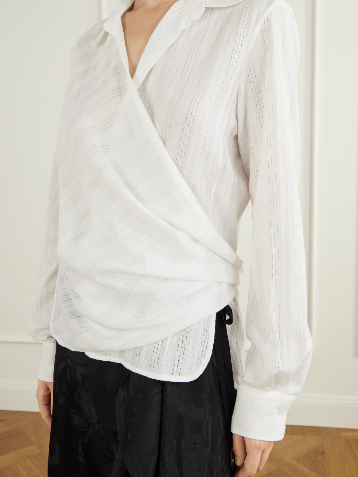 Alba Wrap Openwork-Stripe Cotton Shirt
