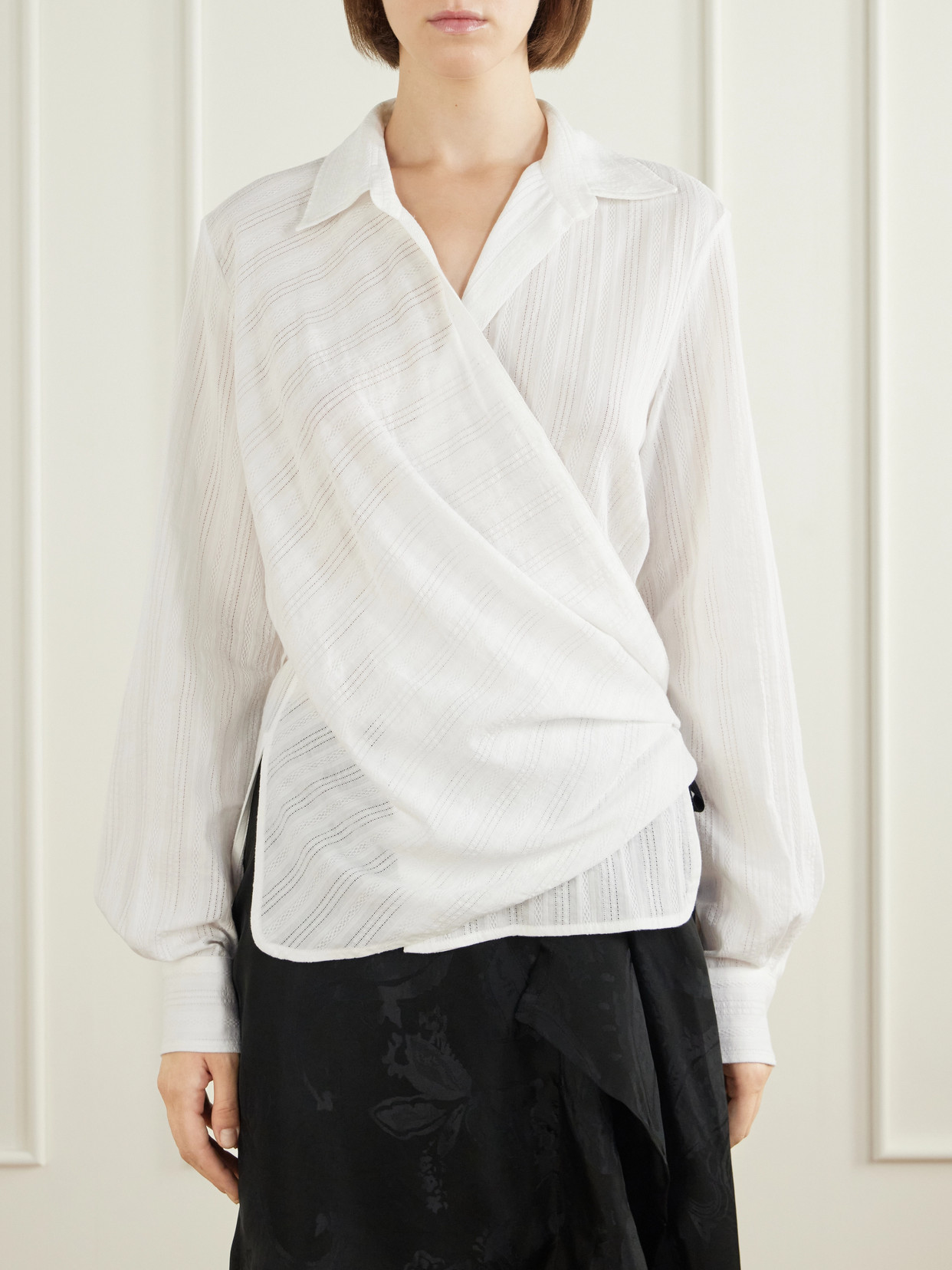 Alba Wrap Openwork-Stripe Cotton Shirt