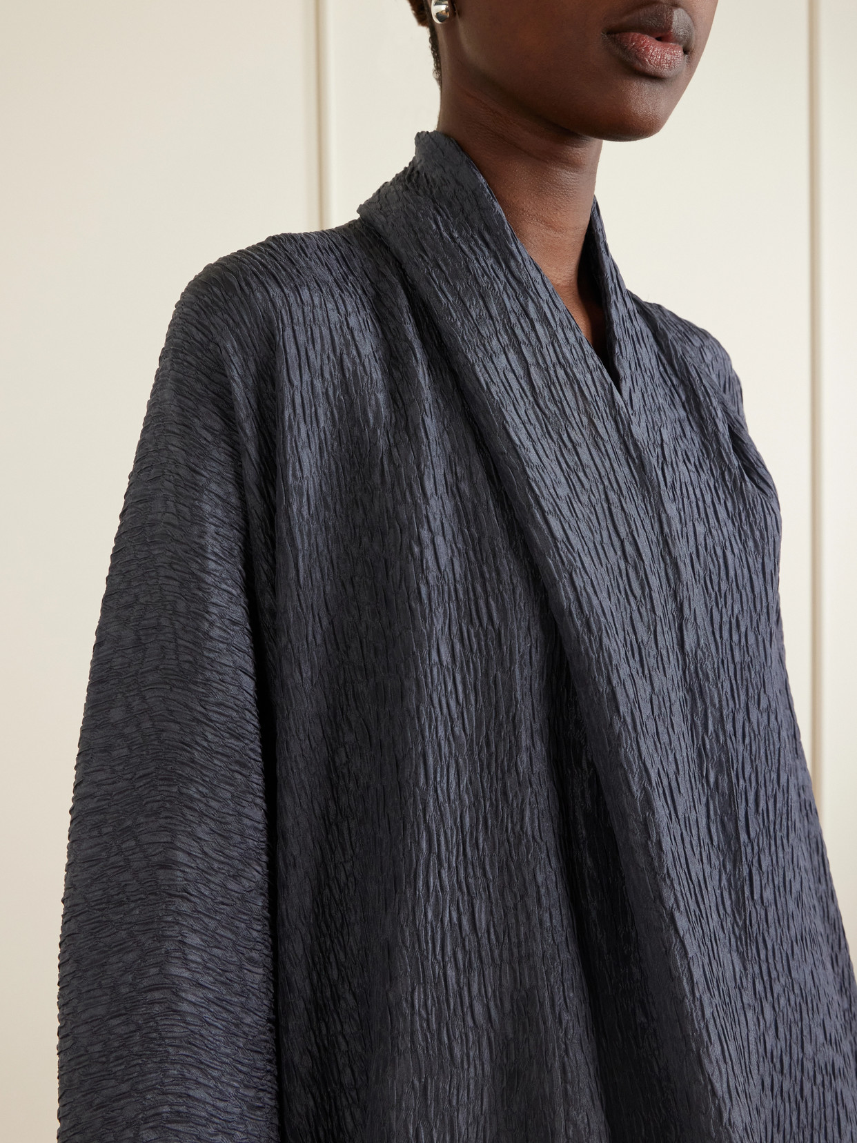 Anhelo Crinkled Silk-Charmeuse Jacket