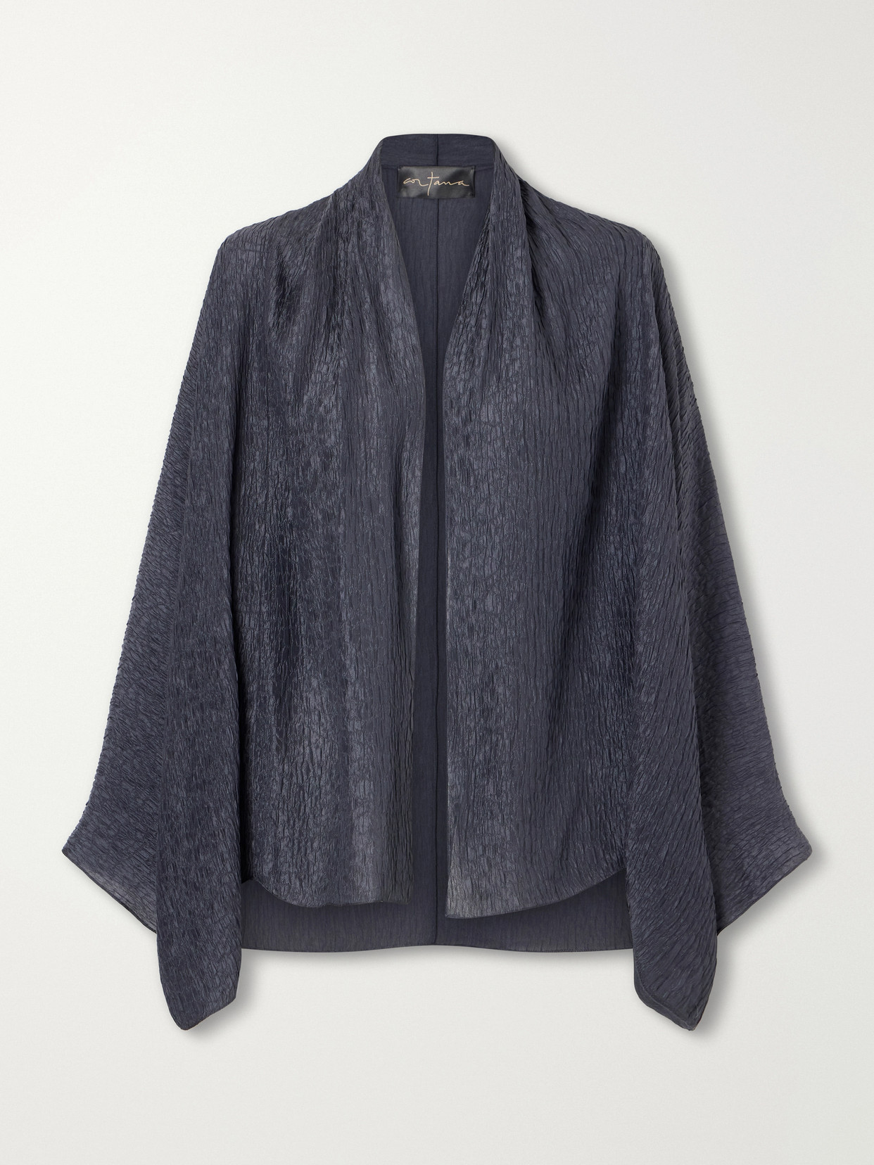 Cortana Anhelo Crinkled Silk-charmeuse Jacket In Blue