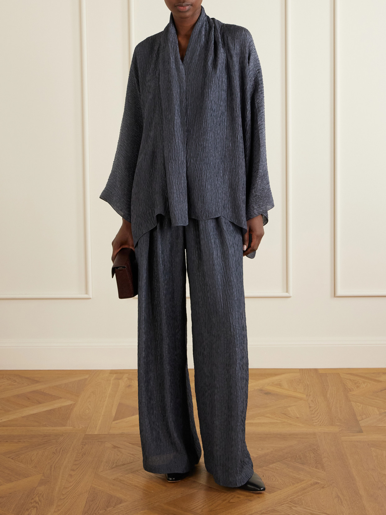 Anhelo Crinkled Silk-Charmeuse Jacket