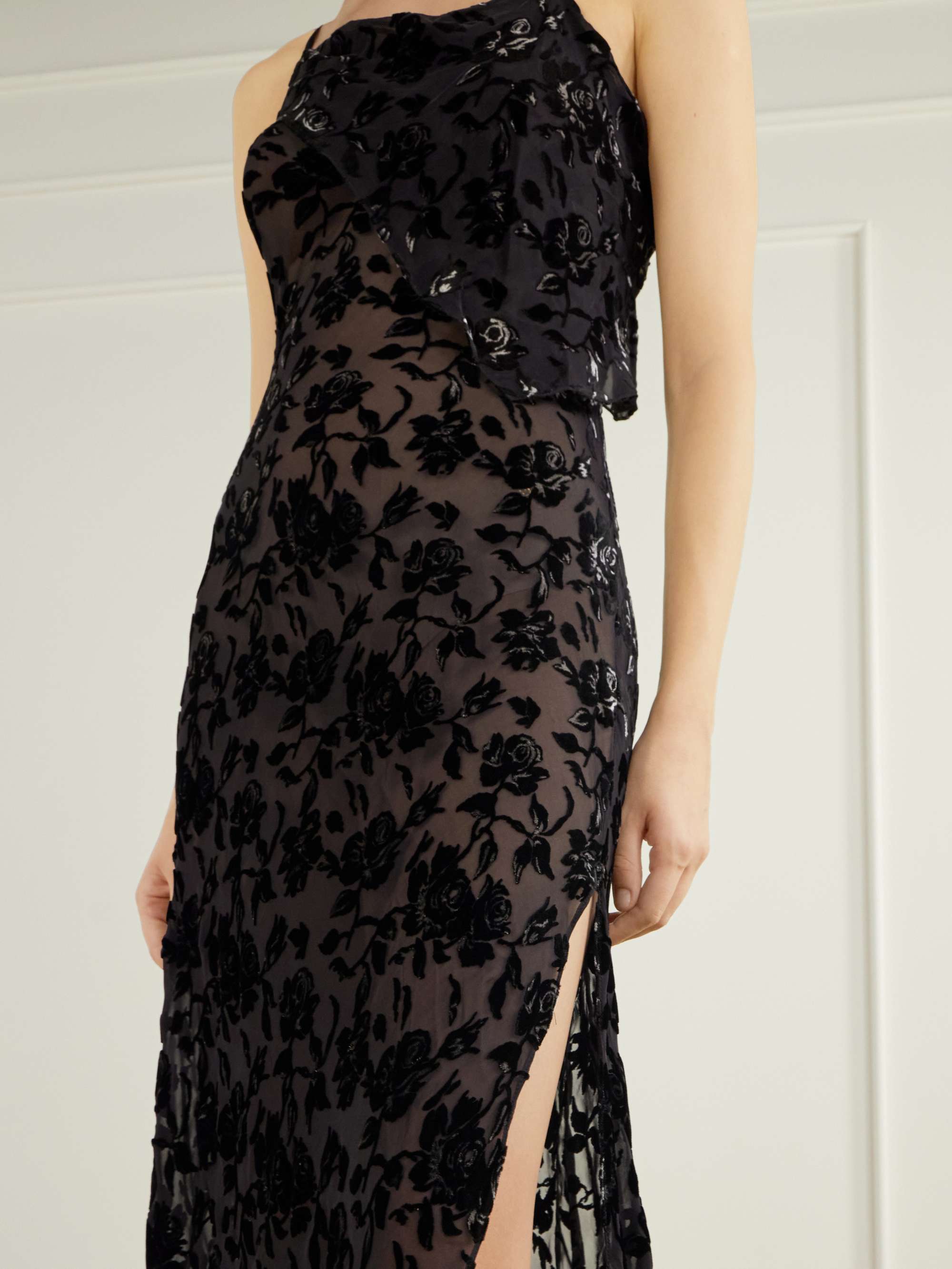 ANN DEMEULEMEESTER Aaricia asymmetric velvet-devoré tulle maxi