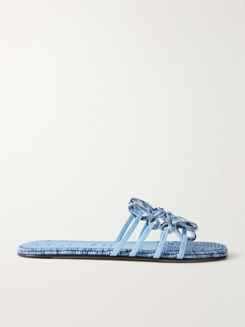 + Paula's Ibiza Leather-trimmed Embroidered Canvas Slides