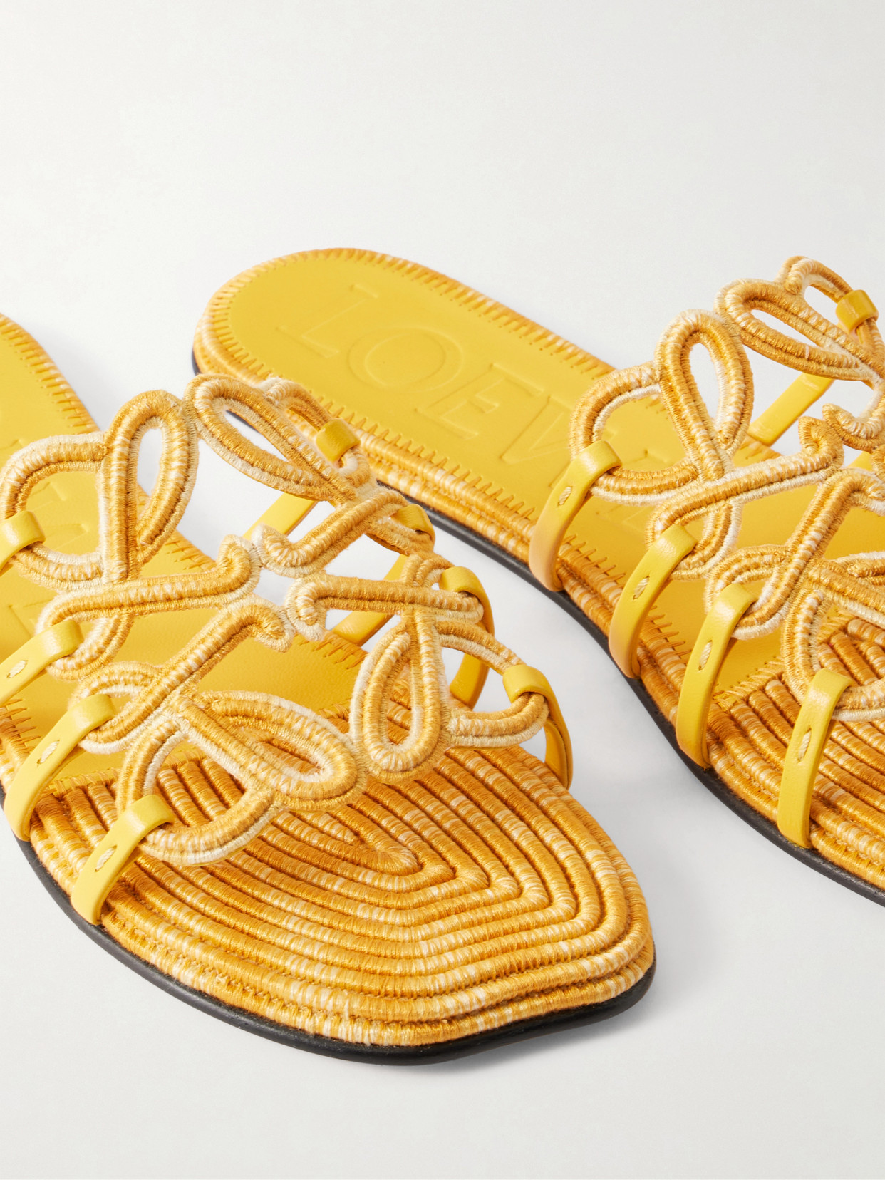 + Paula'S Ibiza Leather-Trimmed Embroidered Canvas Slides