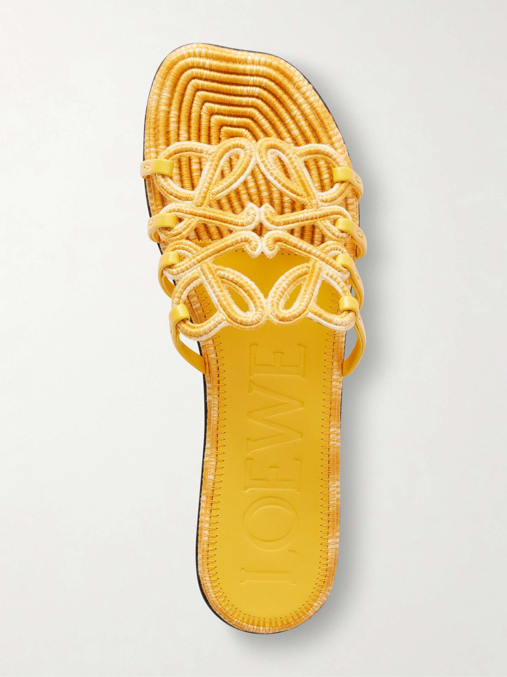 LOEWE + Paula's Ibiza leather-trimmed embroidered canvas slides LOEWE + Paula's Ibiza leather-trimmed embroidered canvas slides