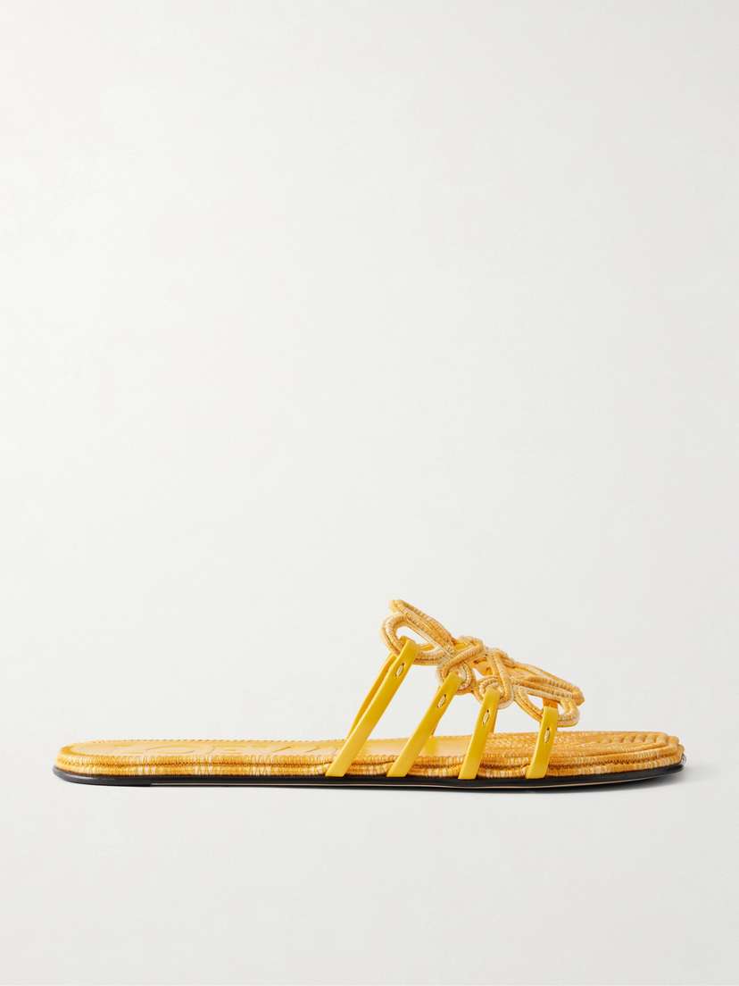 Loewe + Paula's Ibiza Leather-trimmed Embroidered Canvas Slides