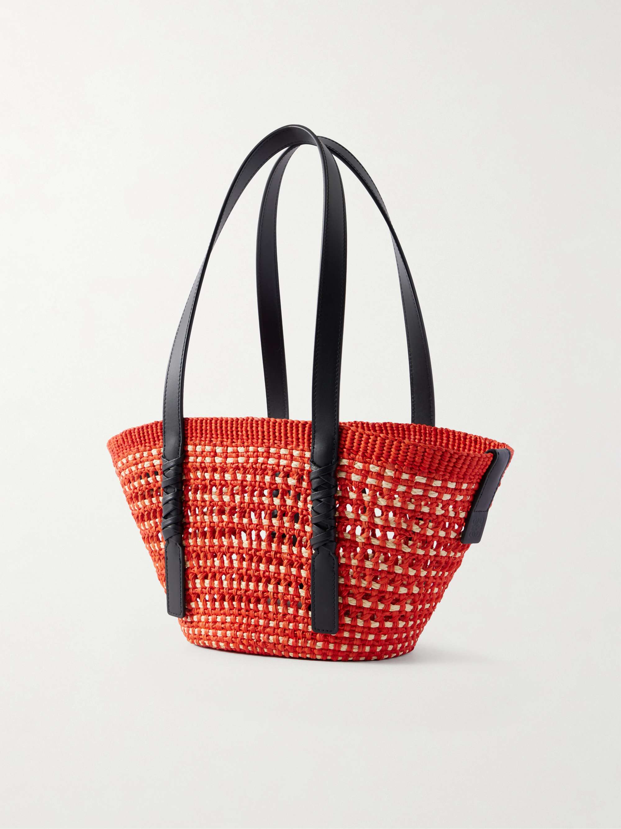 LOEWE + Paula's Ibiza Braid Basket small leather-trimmed raffia