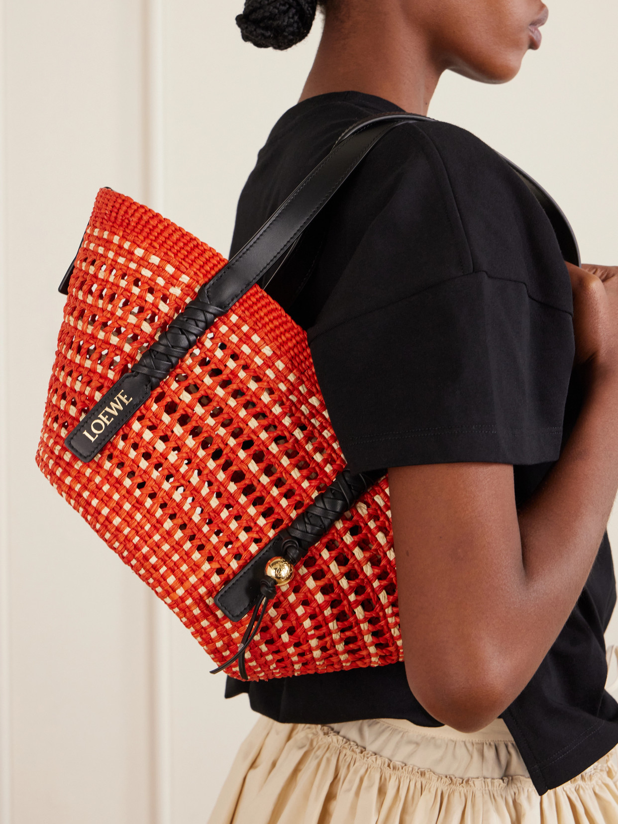 + Paula'S Ibiza Braid Basket Small Leather-Trimmed Raffia Shoulder Bag