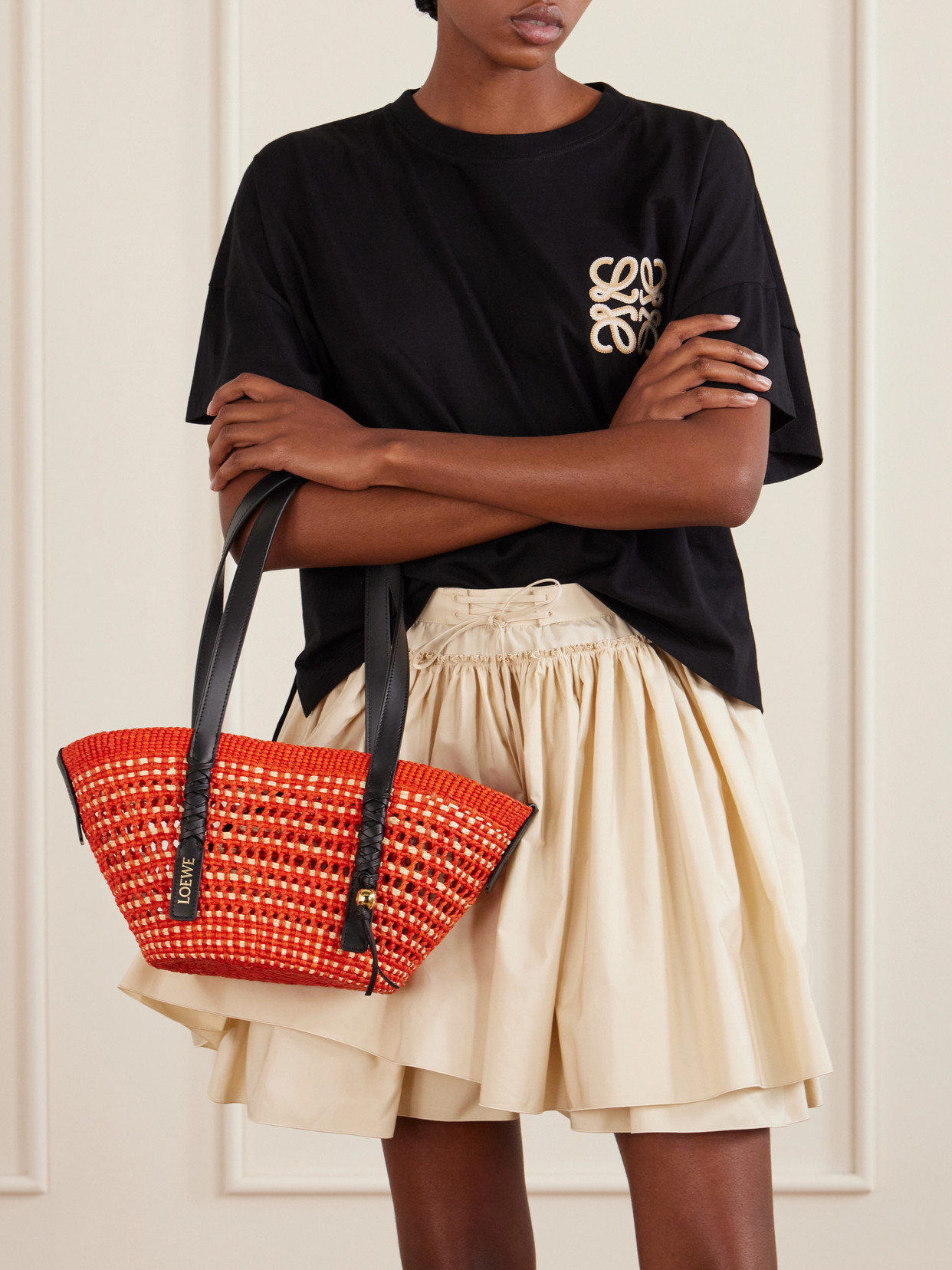 + Paula'S Ibiza Braid Basket Small Leather-Trimmed Raffia Shoulder Bag