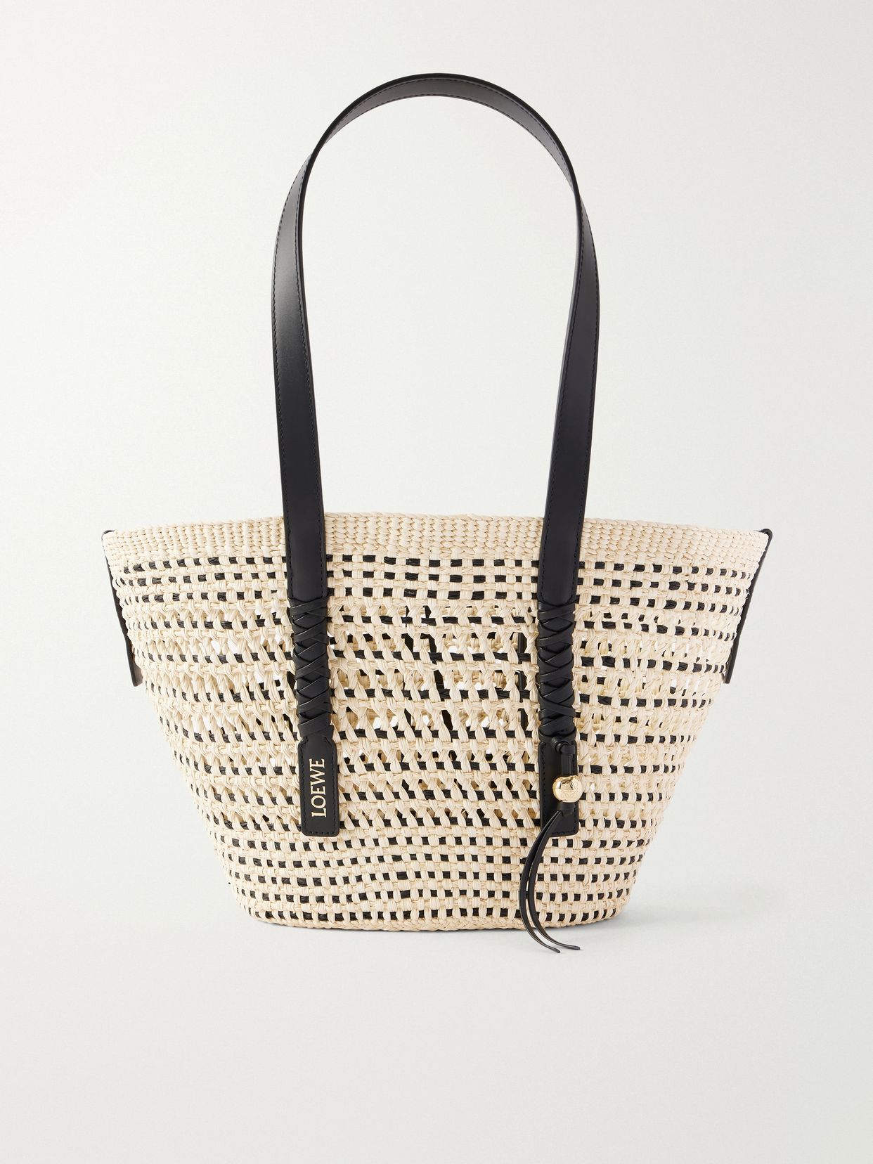 Paula's Ibiza Braid medium leather-trimmed raffia tote