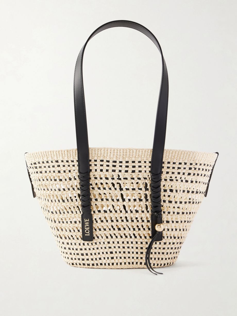 + Paula's Ibiza Braid medium leather-trimmed raffia tote