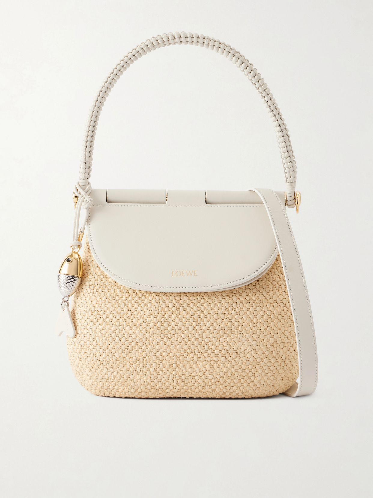 Paula Ibiza Pescador leather-trimmed raffia shoulder bag