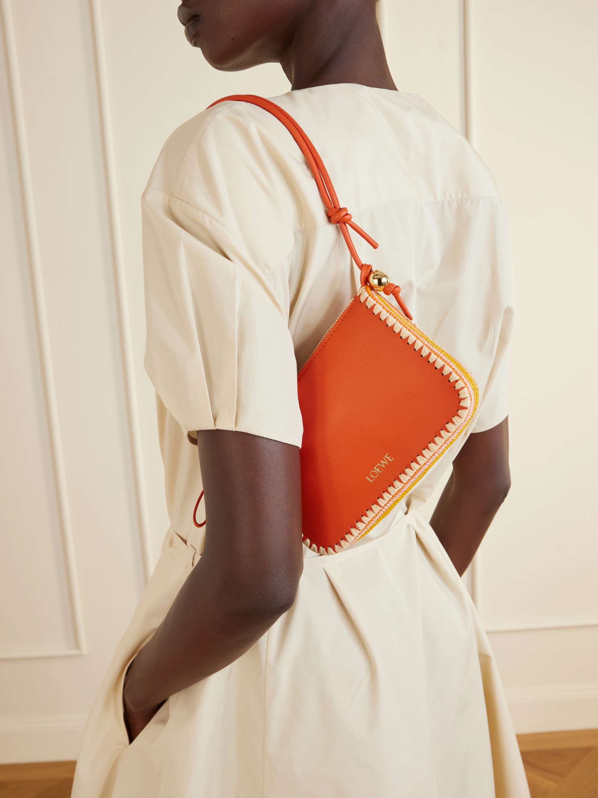 LOEWE + Paula's Ibiza Rio raffia-trimmed leather shoulder bag
