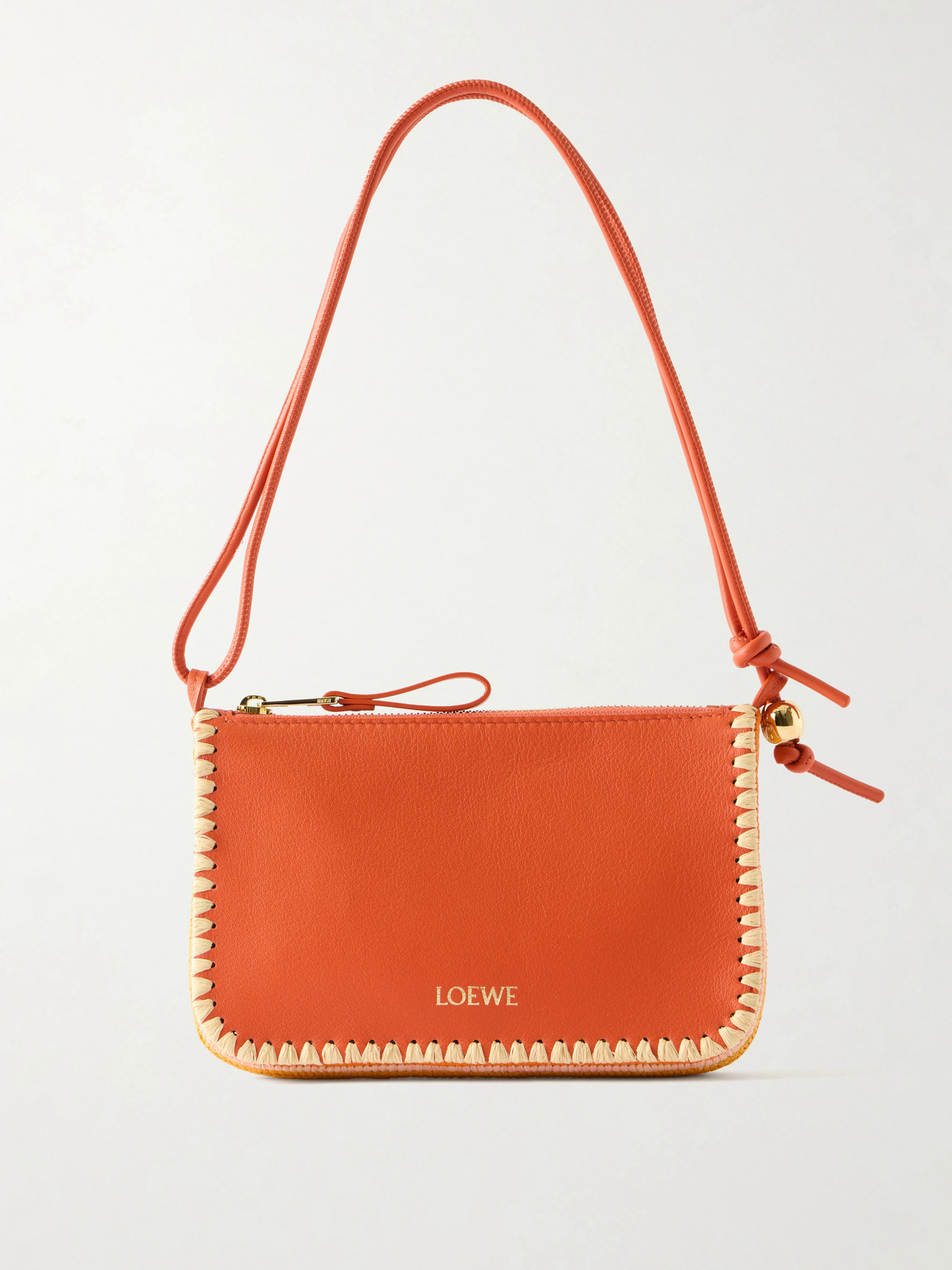Loewe + Paula's Ibiza Rio Raffia-trimmed Leather Shoulder Bag In Orange