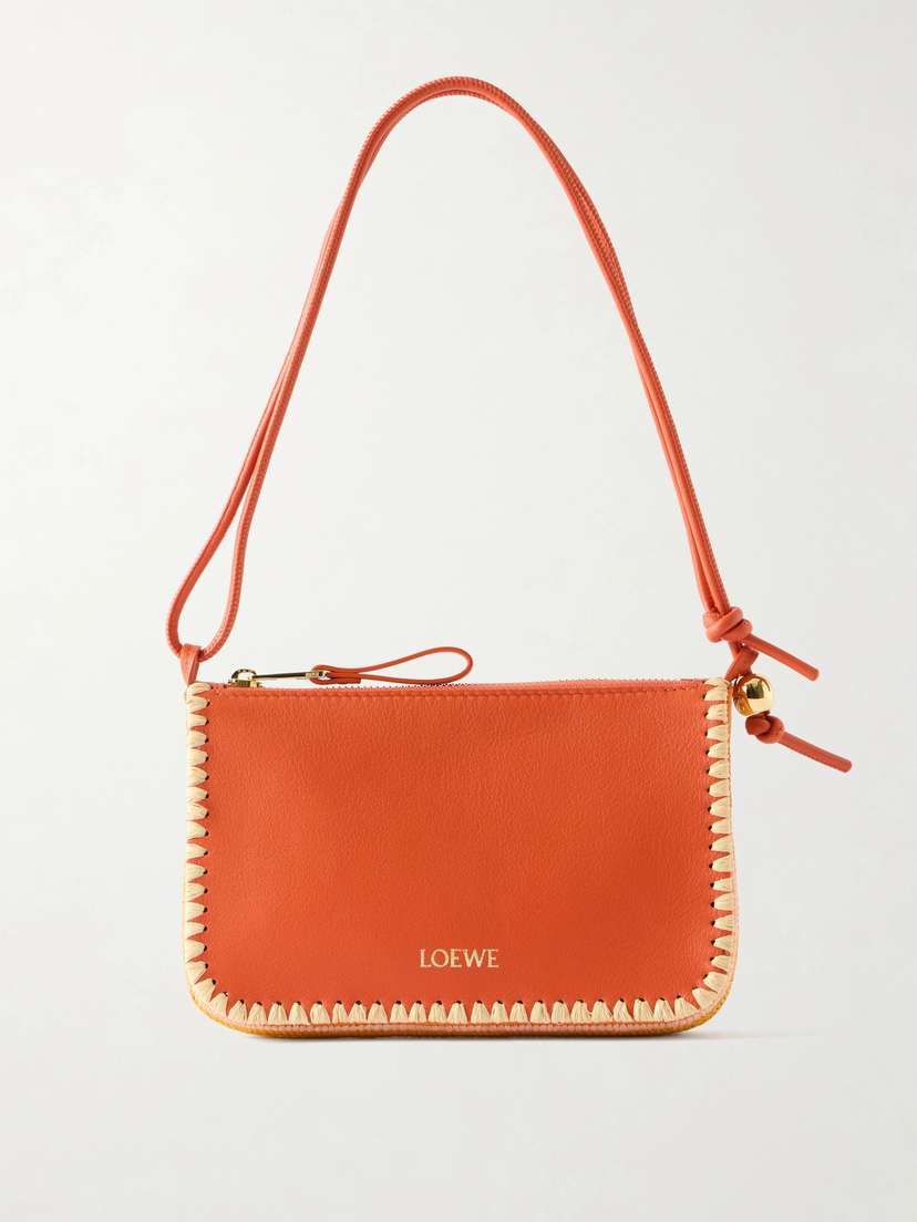 Loewe + Paula's Ibiza Rio Raffia-trimmed Leather Shoulder Bag
