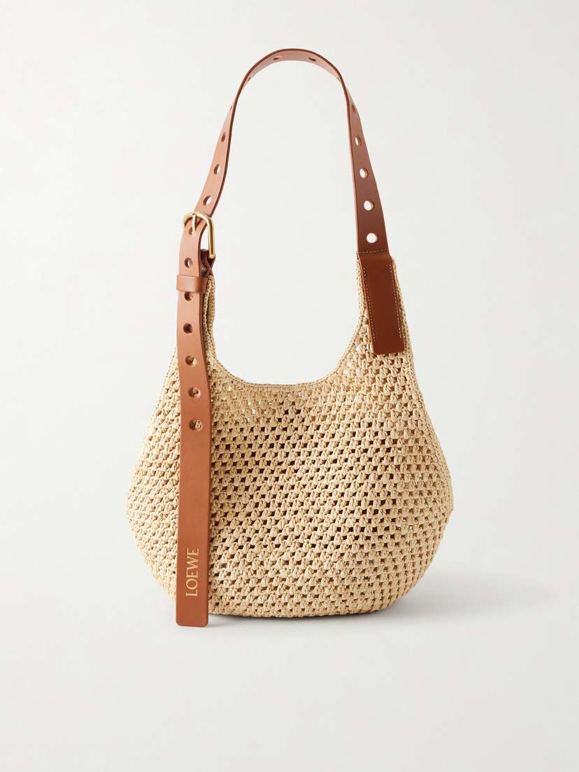Loewe + Paula's Ibiza The Punch Hole Leather-trimmed Raffia Shoulder Bag