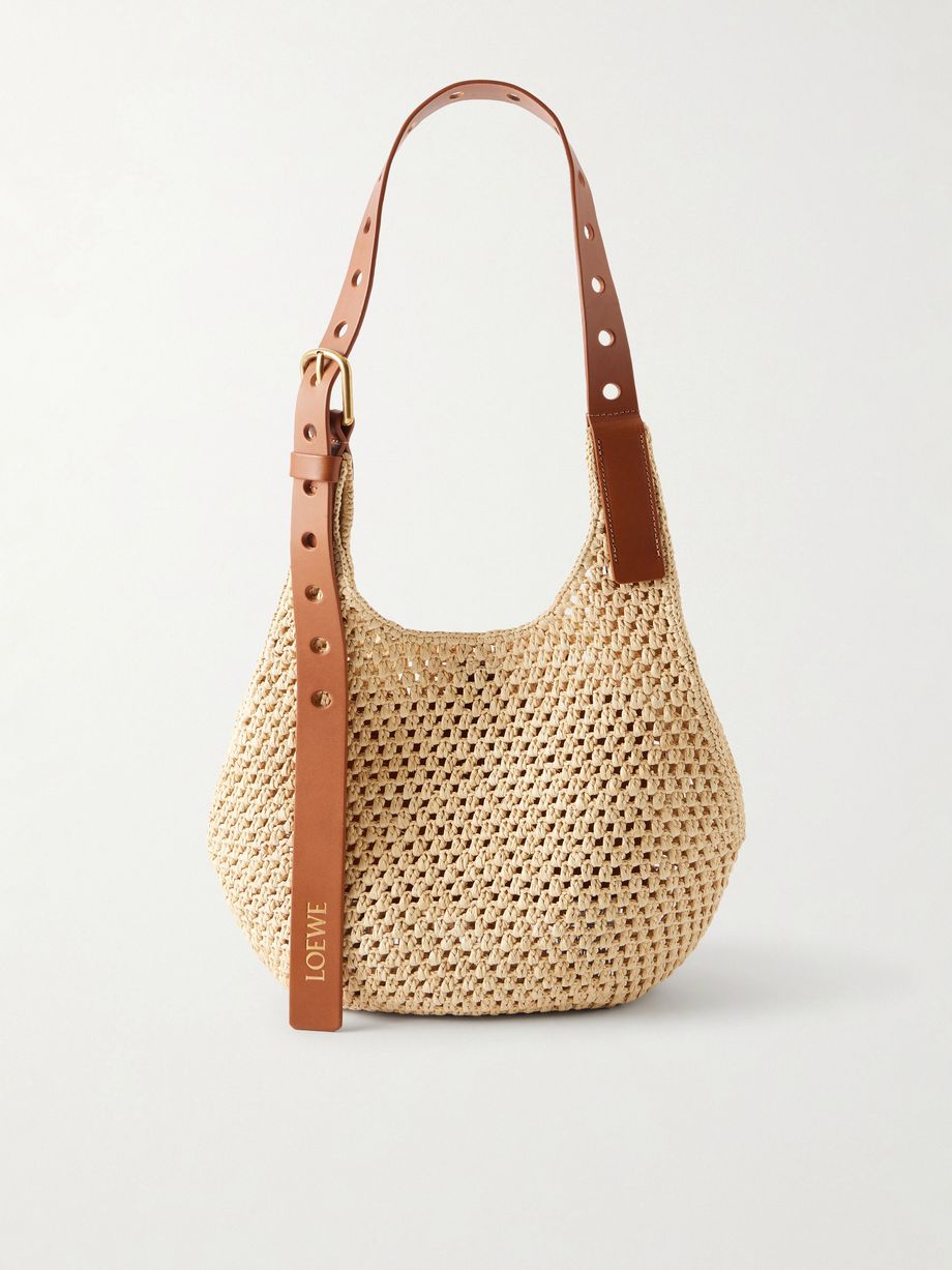 + Paula's Ibiza The Punch Hole leather-trimmed raffia shoulder bag