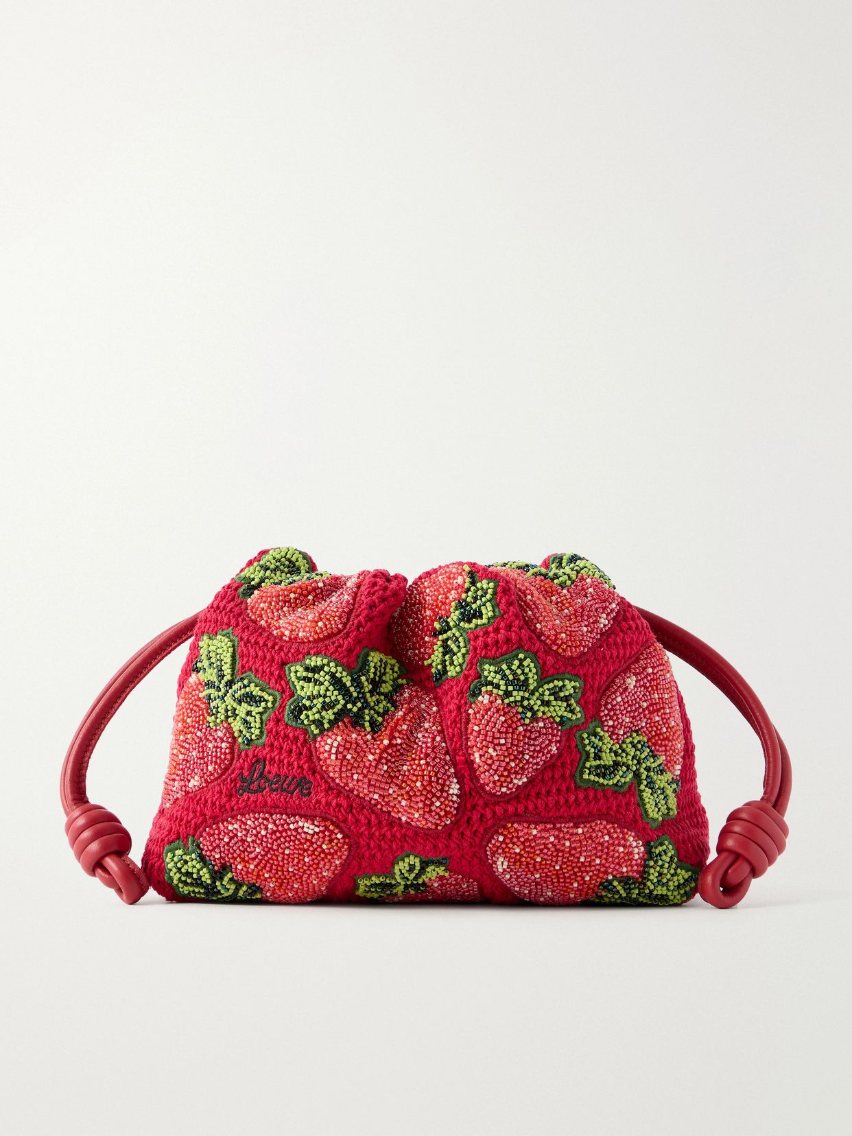 + Paula's Ibiza Flamenco leather-trimmed beaded clutch bag