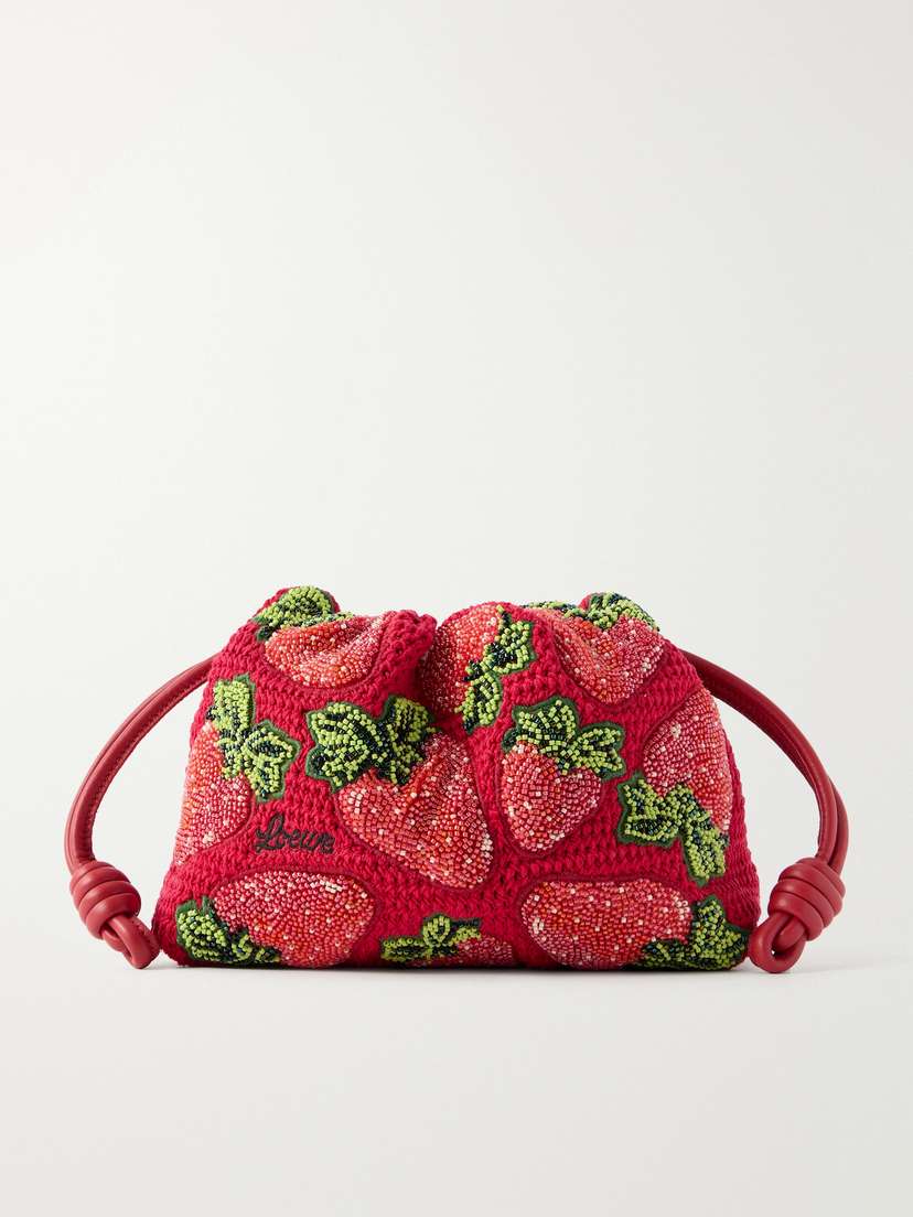 Loewe + Paula's Ibiza Flamenco Leather-trimmed Beaded Clutch Bag