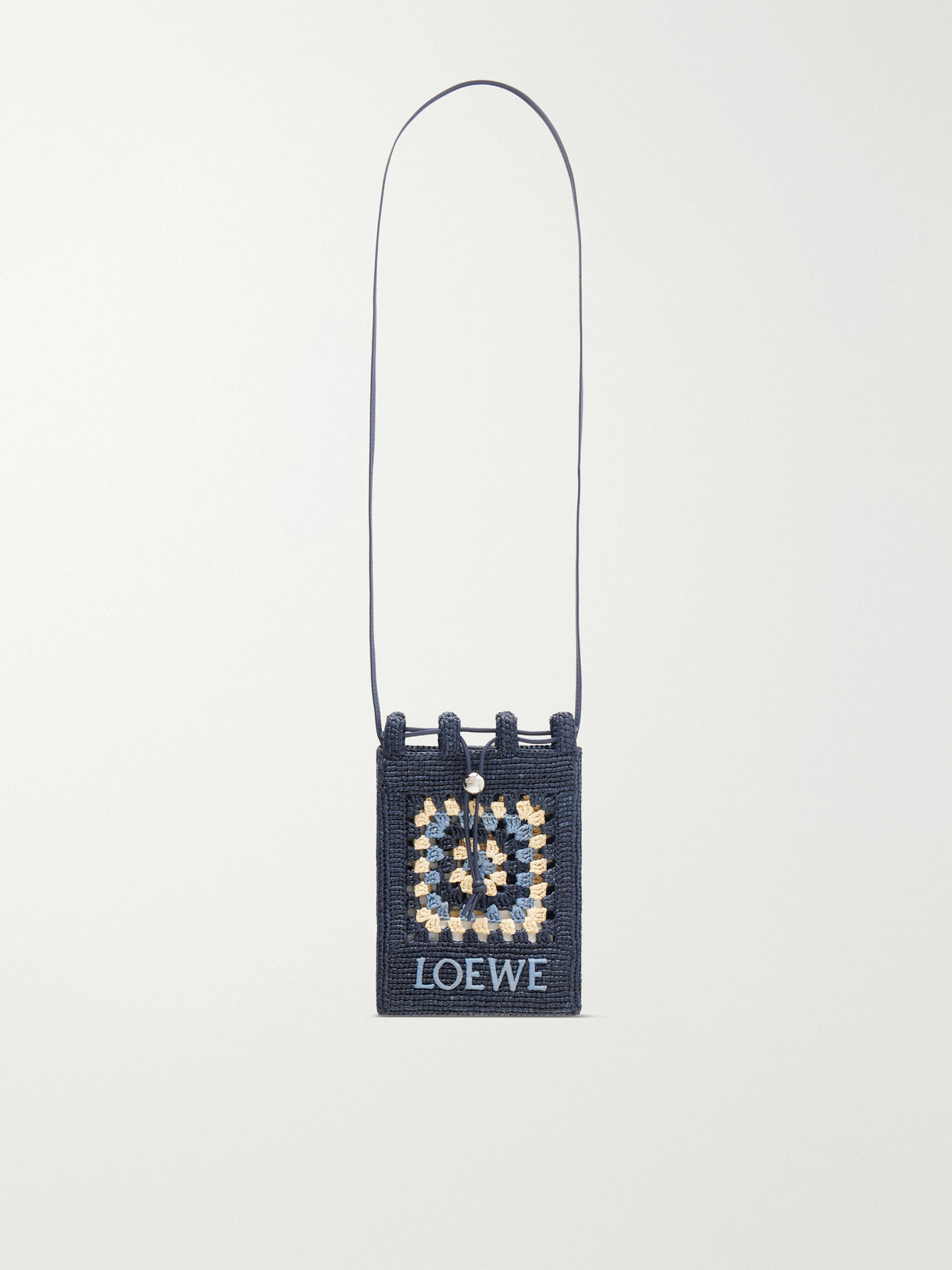 LOEWE - + Paula's Ibiza Logo-embroidered Leather-trimmed Crocheted Raffia Bucket Bag - Blue