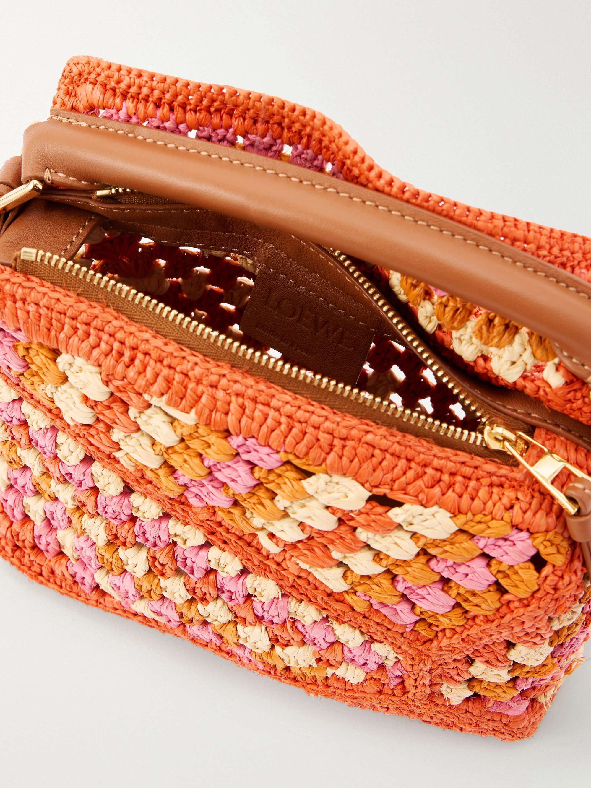 LOEWE + Paula's Ibiza Puzzle Edge mini leather-trimmed crocheted