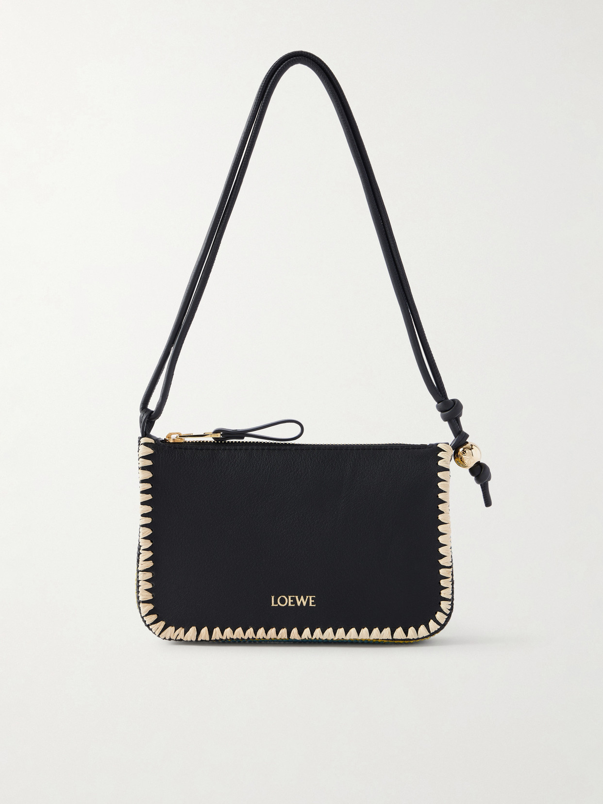 LOEWE - + Paula's Ibiza Rio Raffia-trimmed Leather Shoulder Bag - Black