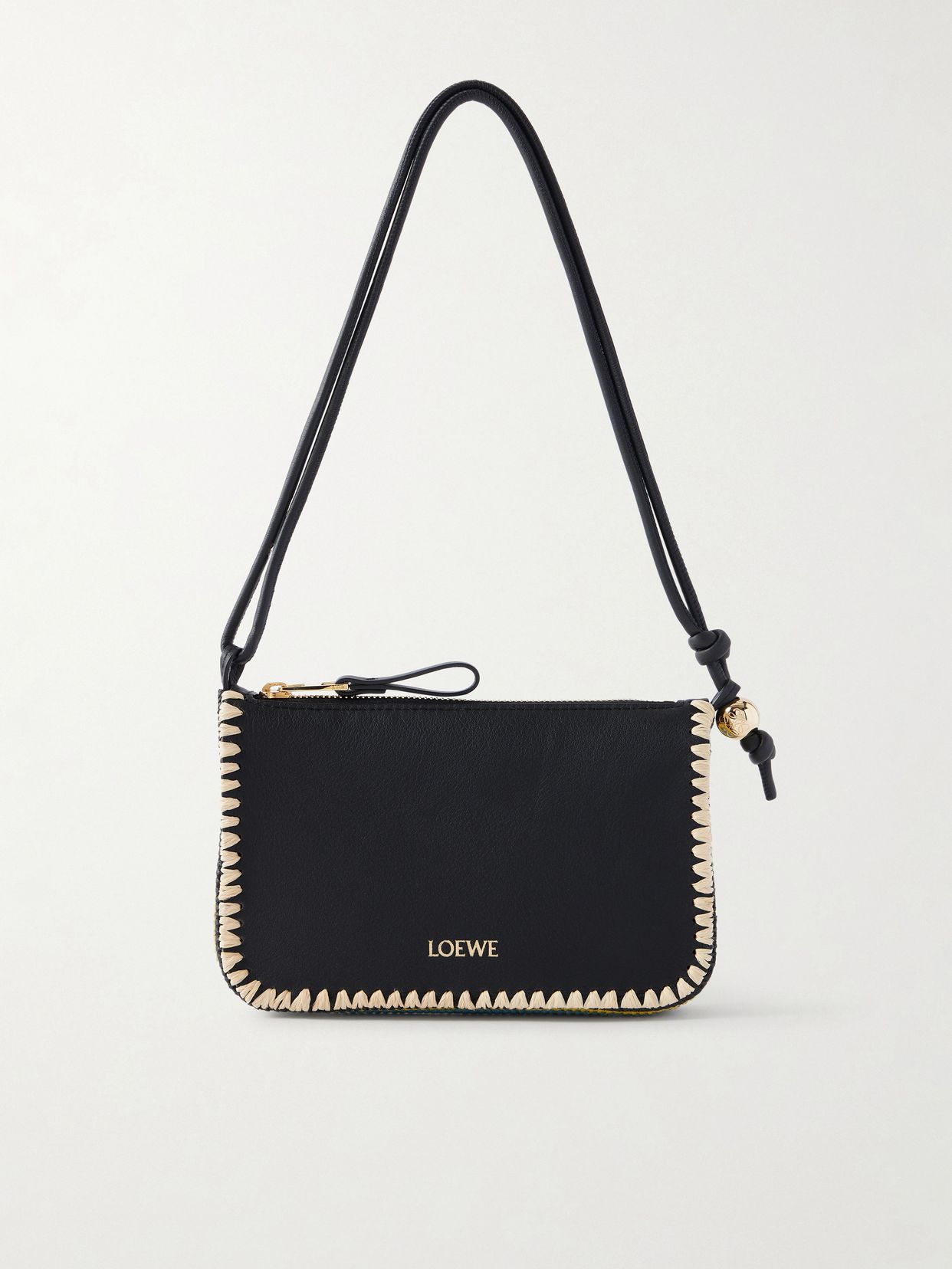 Paula's Ibiza Rio raffia-trimmed leather shoulder bag