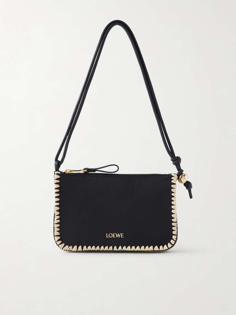 Loewe + Paula's Ibiza Rio Raffia-trimmed Leather Shoulder Bag