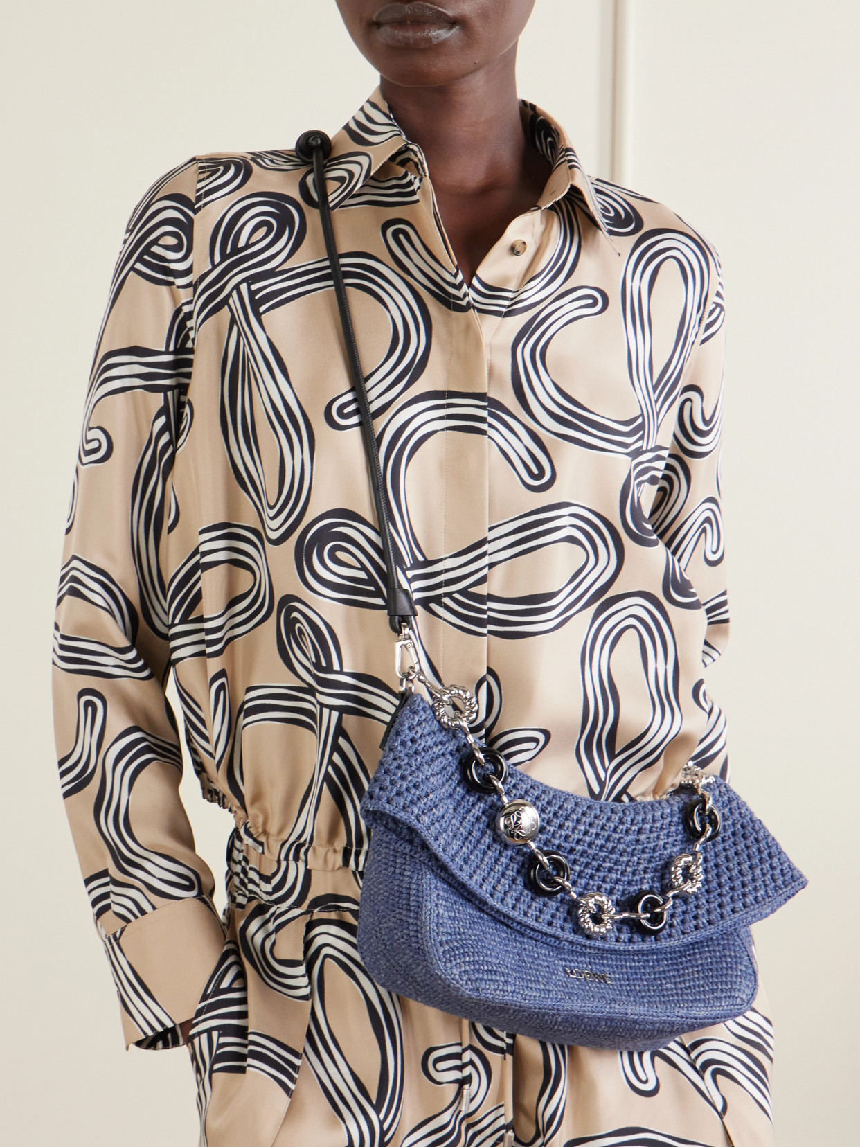 + Paula'S Ibiza Ola Embellished Leather-Trimmed Raffia Shoulder Bag
