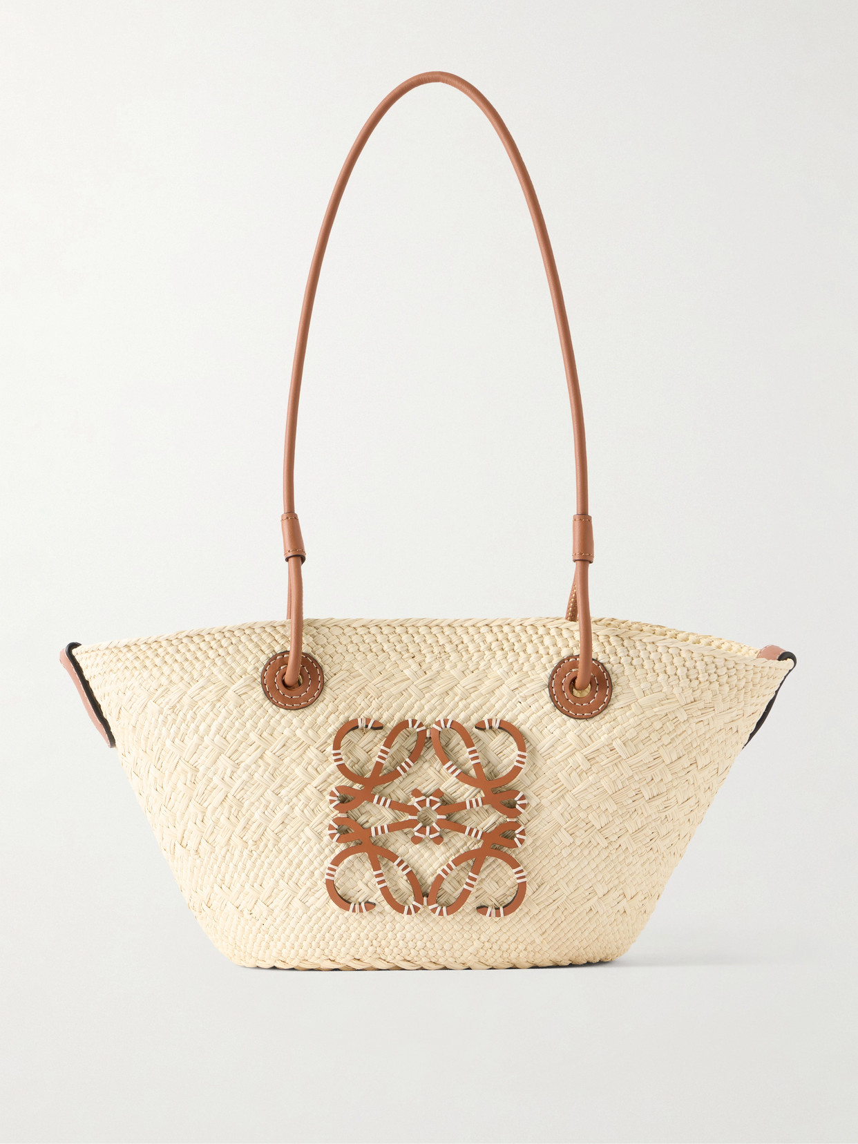 Loewe + Paula's Ibiza Anagram Basket Leather-trimmed Raffia Shoulder Bag In Neutral