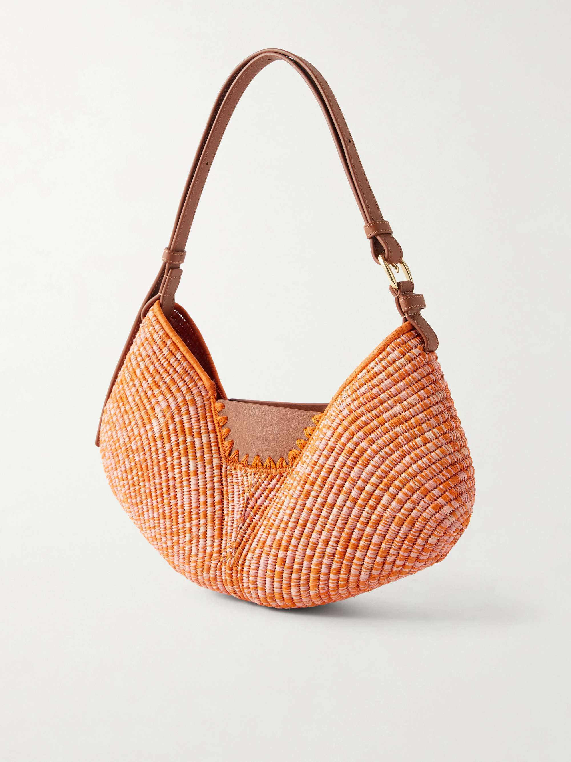 LOEWE + Paula's Ibiza Swing medium leather-trimmed raffia shoulder