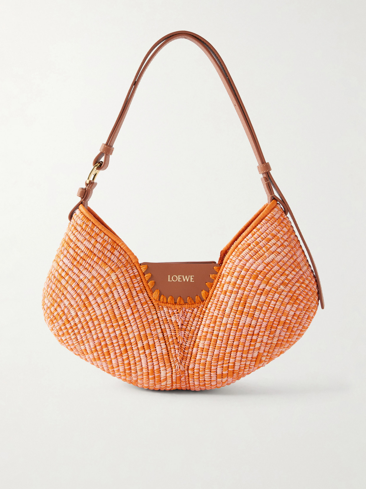 Loewe + Paula's Ibiza Swing Medium Leather-trimmed Raffia Shoulder Bag In Orange