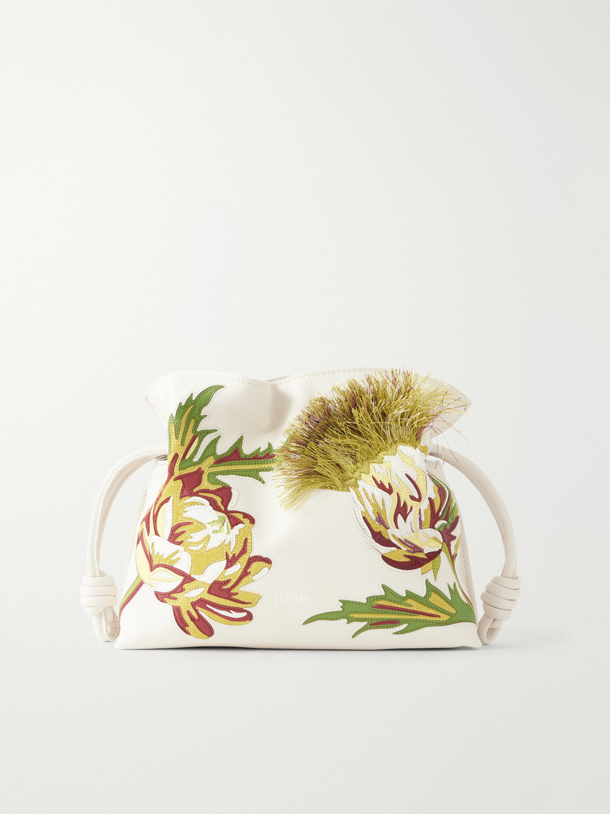 Loewe + Paula Ibiza Flamenco Intarsio Mini Embroidered Leather Clutch In Multi