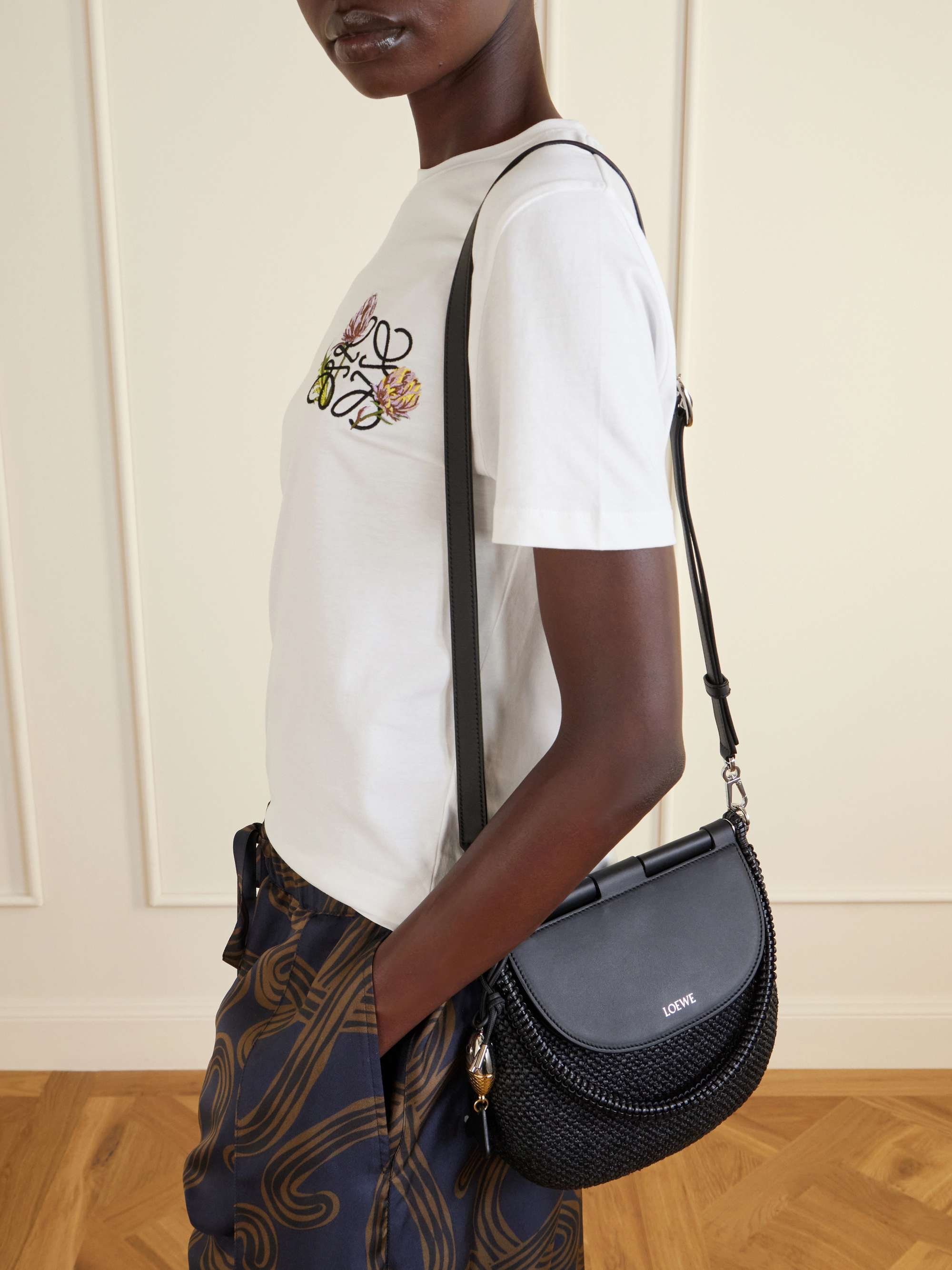 LOEWE + Paula's Ibiza Pescador medium embellished leather-trimmed