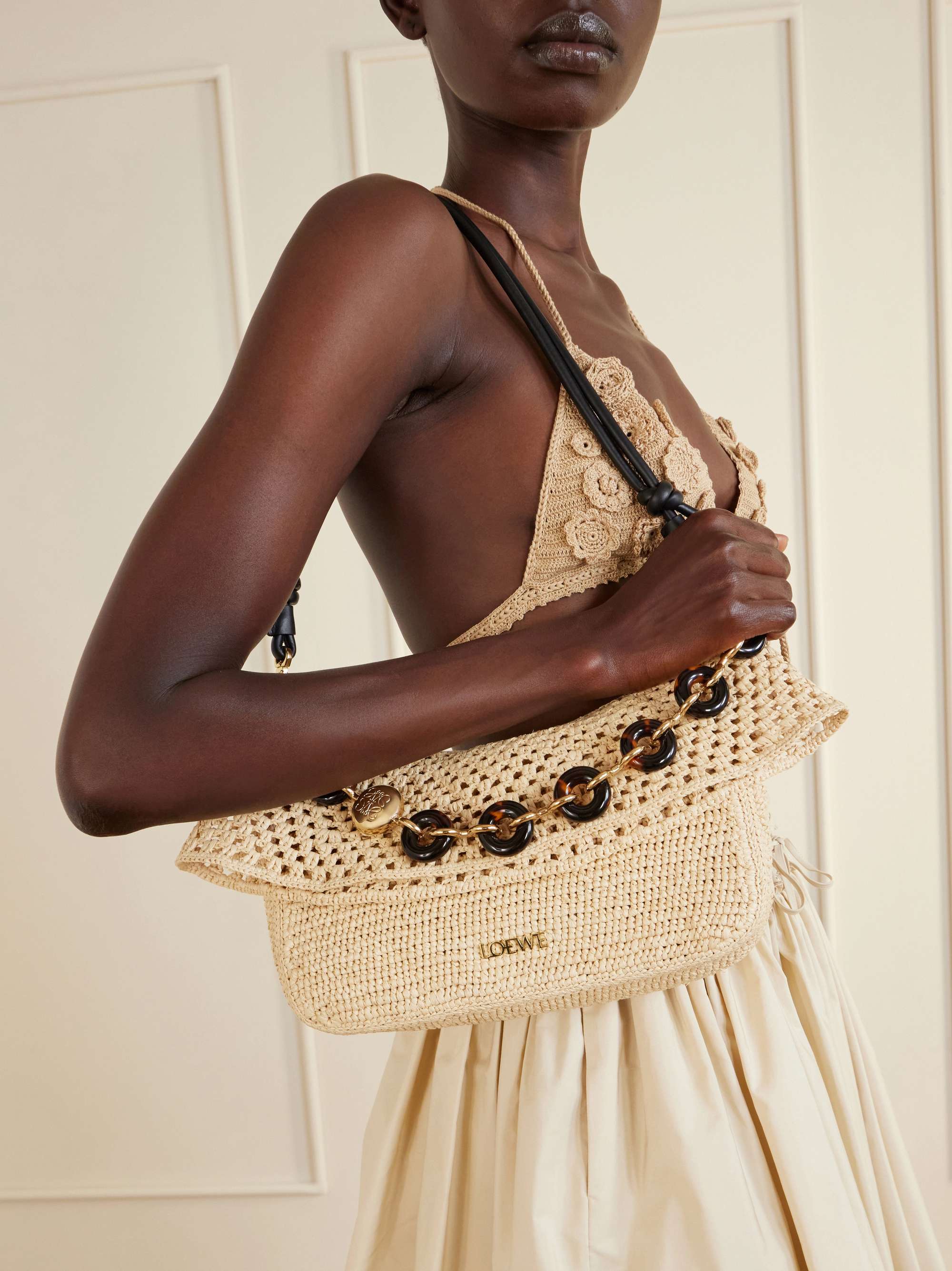 LOEWE + Paula's Ibiza Ola medium embellished raffia shoulder bag