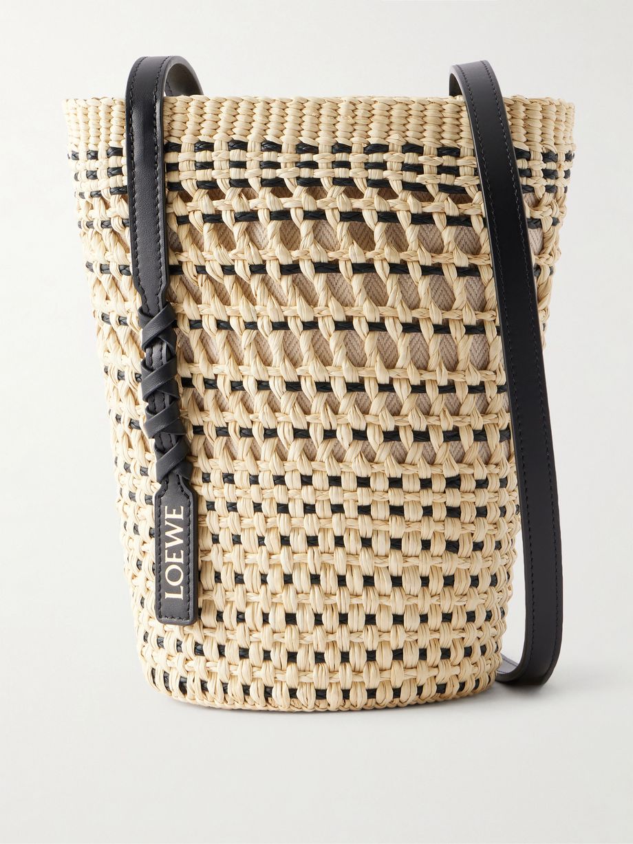 + Paula's Ibiza Braid leather-trimmed raffia shoulder bag