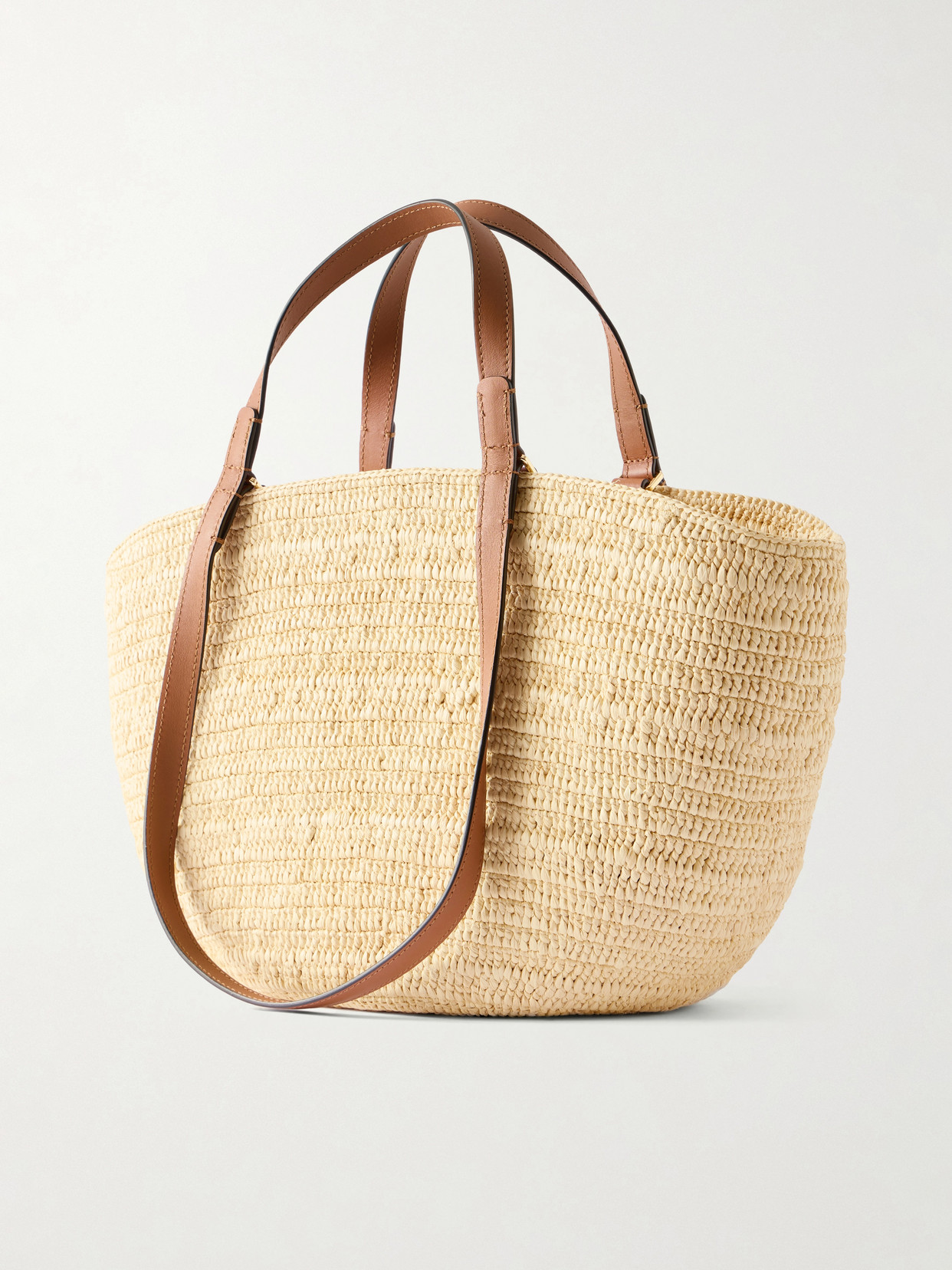 + Paula'S Ibiza Eclipse Basket Medium Leather-Trimmed Raffia Tote