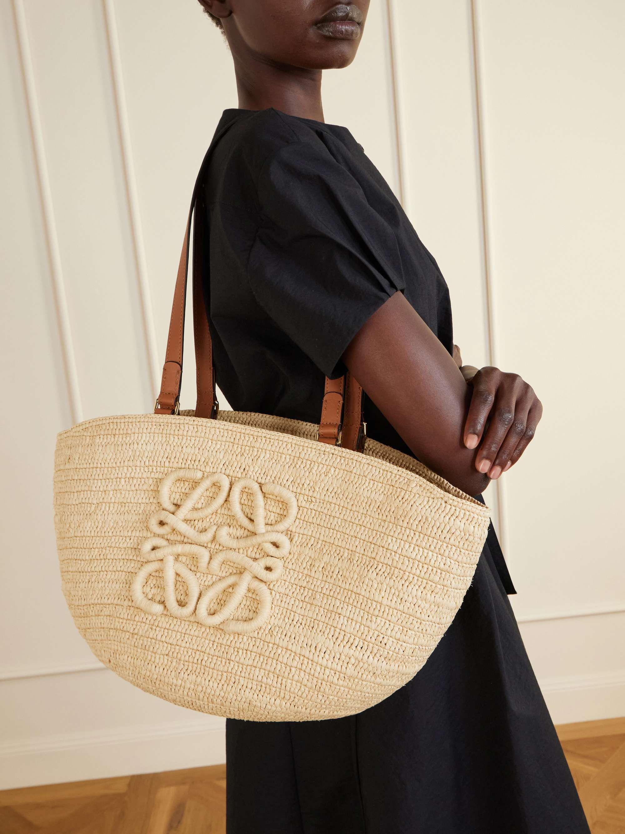 LOEWE + Paula's Ibiza Eclipse Basket medium leather-trimmed raffia