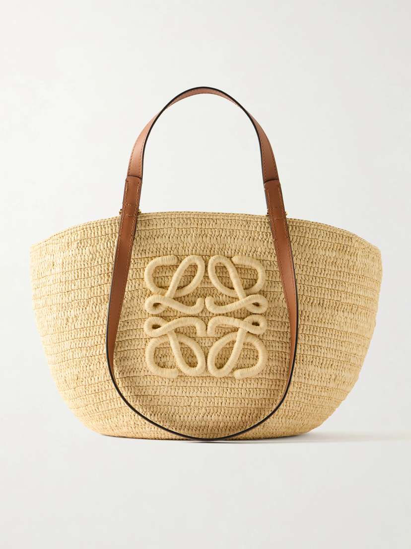 Loewe + Paula's Ibiza Eclipse Basket Medium Leather-trimmed Raffia Tote