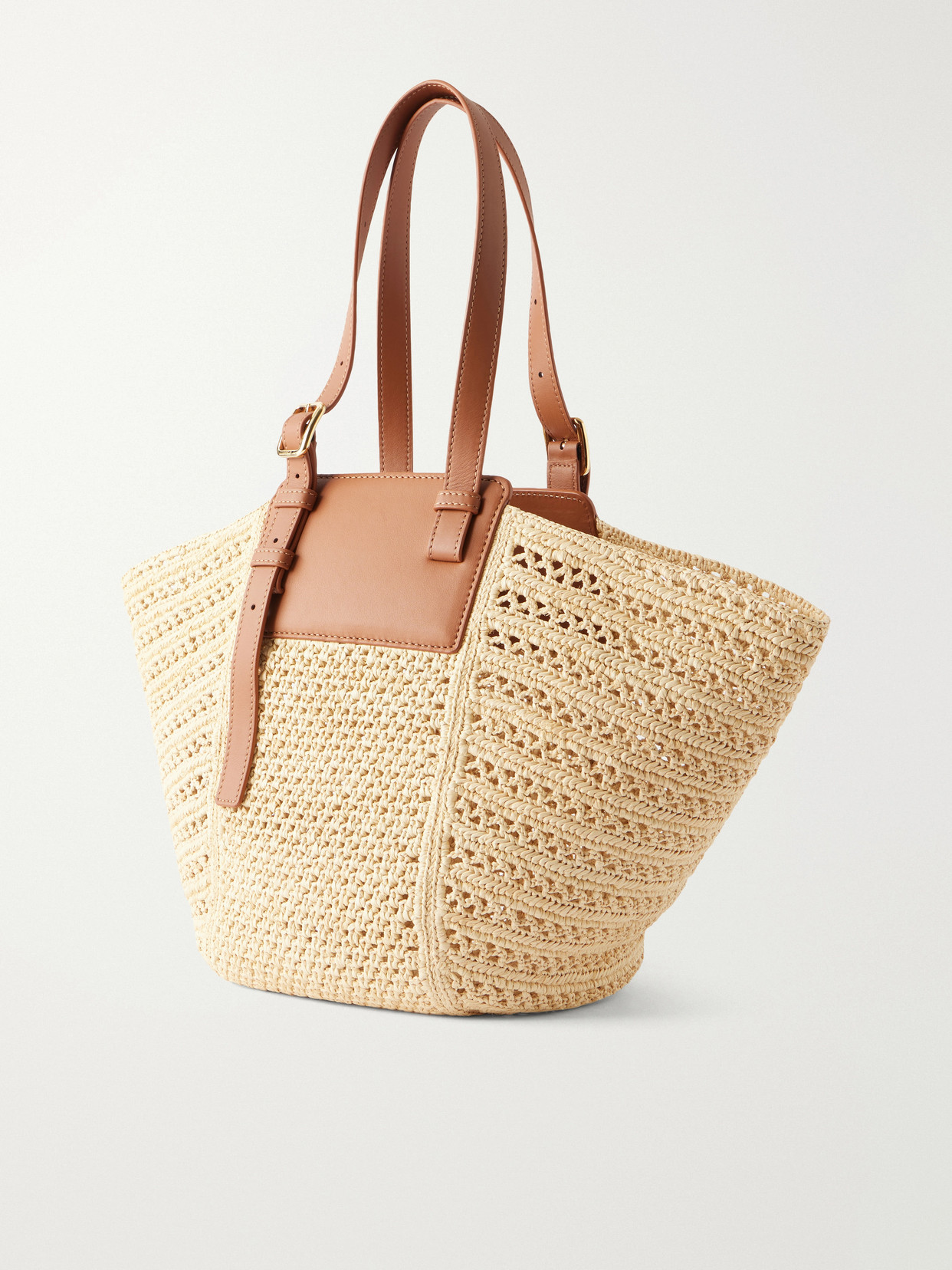 + Paula'S Ibiza Hammock Cabas Leather-Trimmed Raffia Tote