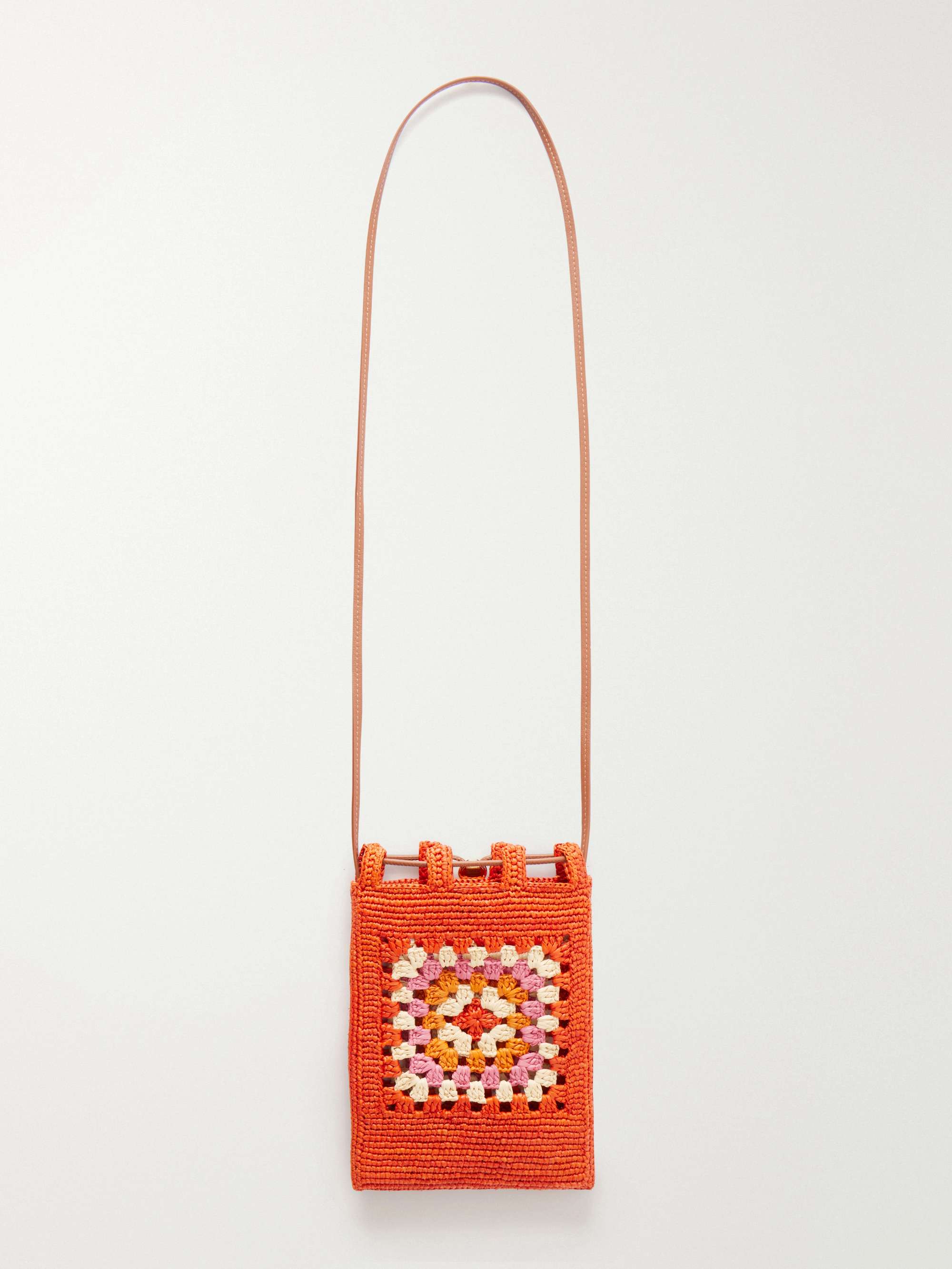 LOEWE + Paula's Ibiza logo-trimmed leather-trimmed crocheted