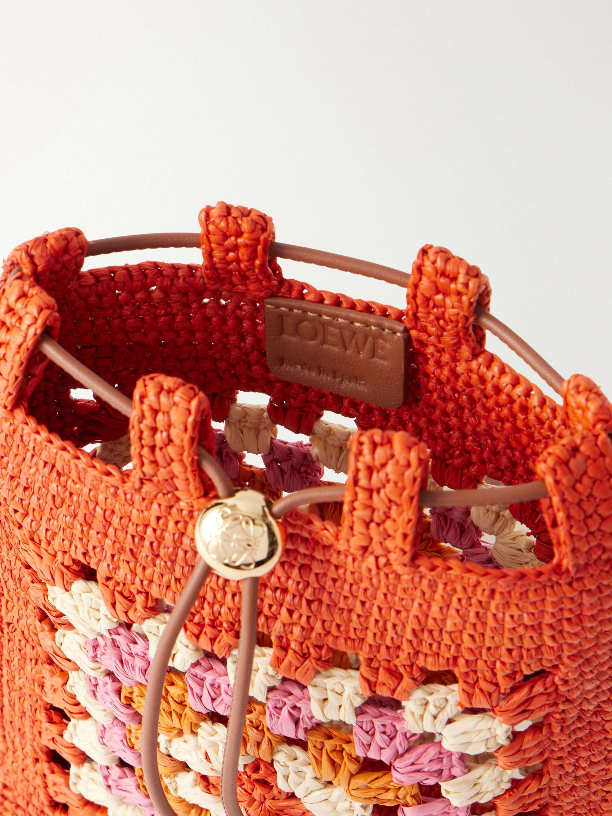 LOEWE + Paula's Ibiza logo-trimmed leather-trimmed crocheted