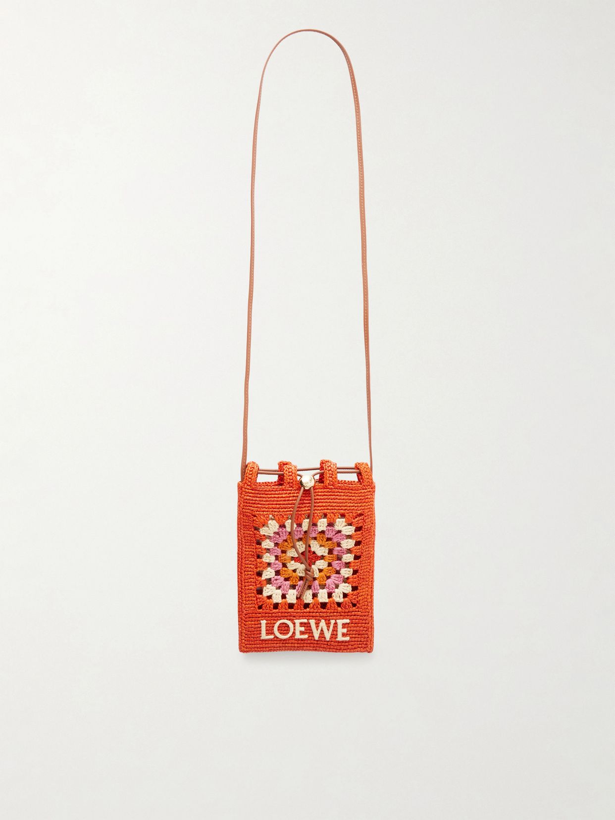 Loewe Plus Paula S Ibiza Logo Trimmed Leather Trimmed Crocheted Raffia Bucket Bag